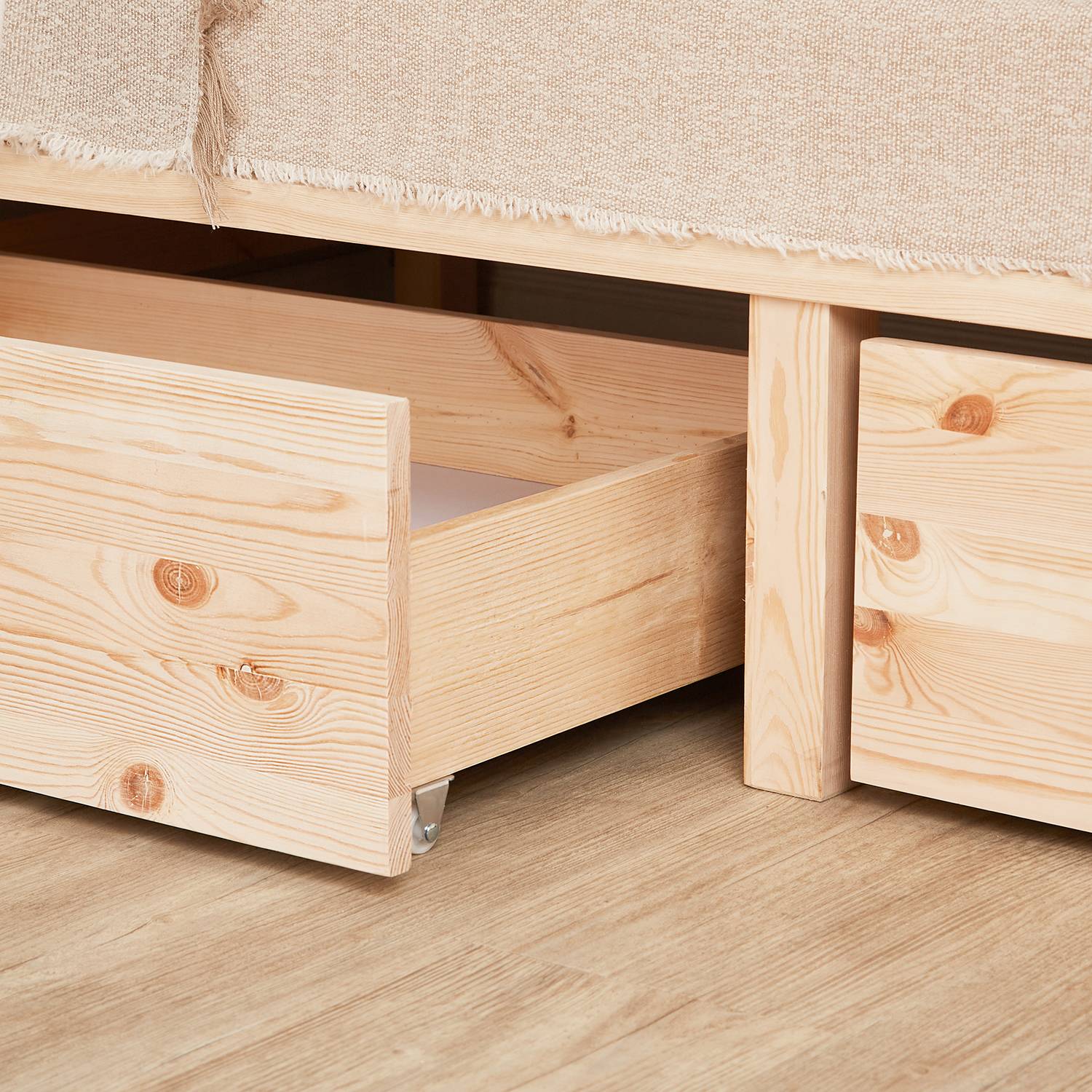 140x200 cm Natural Wood Pallet Bed with Mattress & Storage Drawers – Double Wooden Bed Frame with Storage