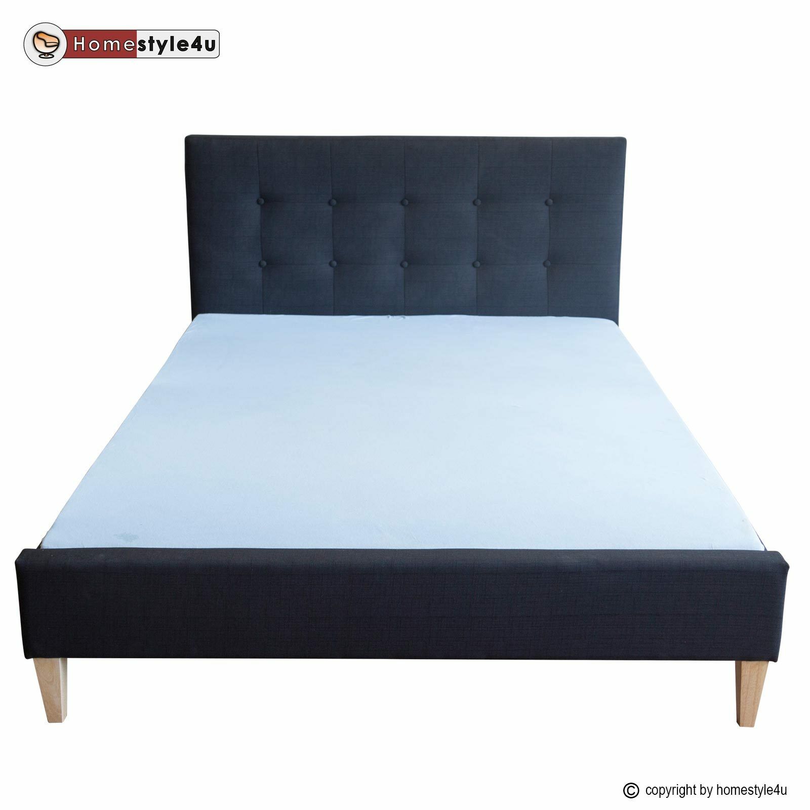 Upholstered bed rack 140 x 200 black Upholstered bed 140x200 cm black | with slatted frame | double fabric bed frame