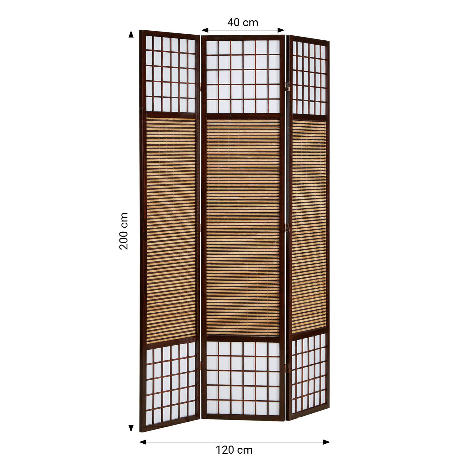 Paravent Brown Bamboo Shoji Rice Paper White Height 200 cm | 3-panel | Wood | Room Divider Partition Privacy Screen