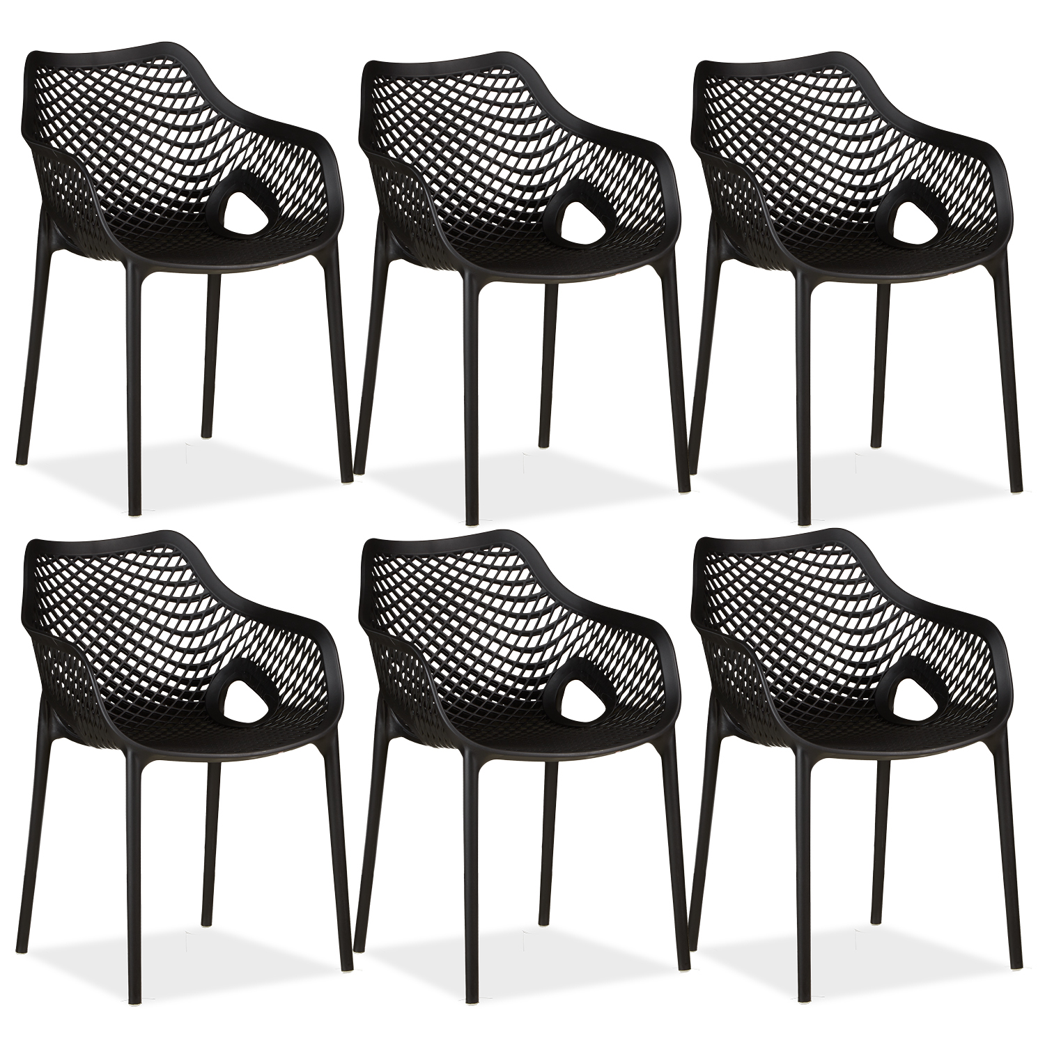 Chaise de jardin avec accoudoirs Noir Lot de 6 Fauteuils de jardin Plastique Chaises exterieur Chaises empilable