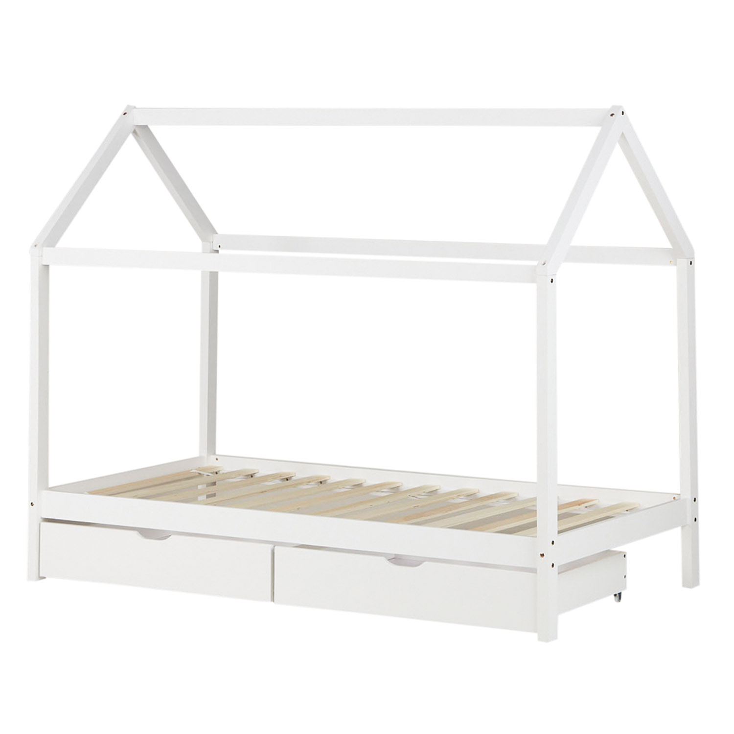 Children's Bed 90x200 cm White | House Bed with Drawers | Single Bed | with Slatted Frame | Wood