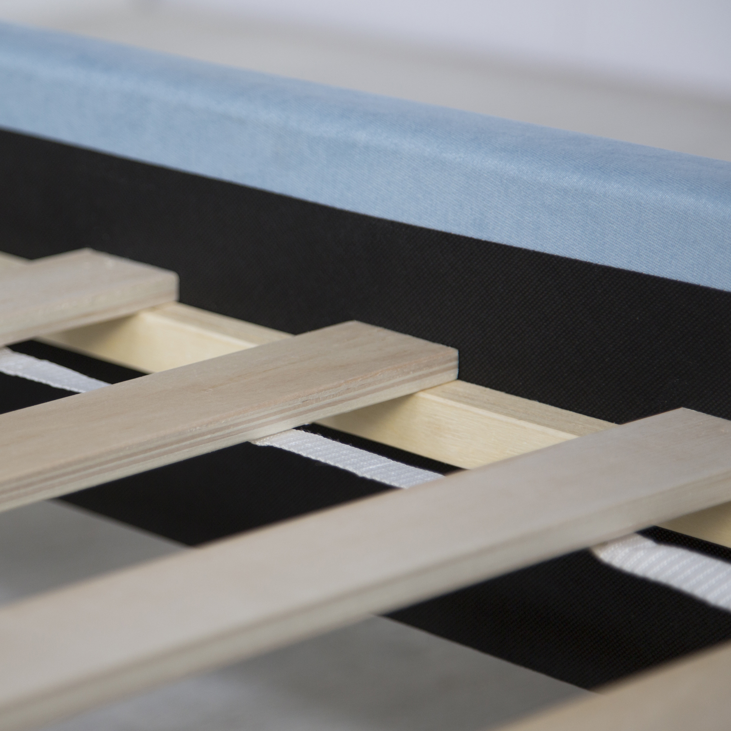 Upholstered bed 140x200 cm light blue | with slatted frame | double fabric bed frame