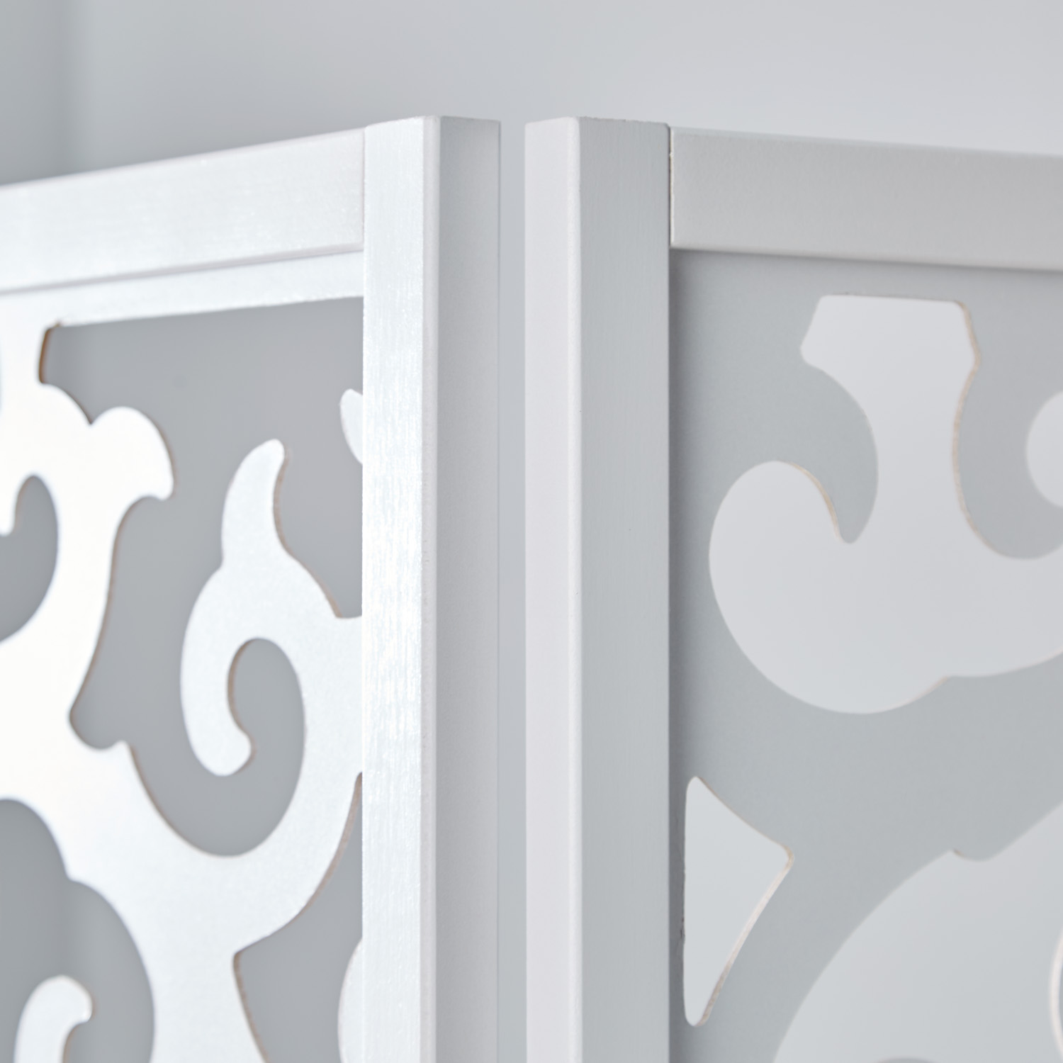 Paravent White with Decorations | 3-panel | Wood | Room Divider Partition Privacy Screen
