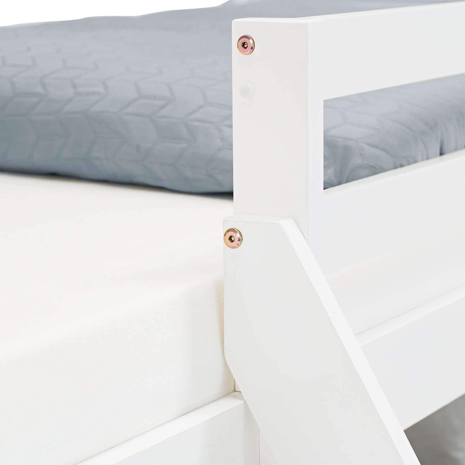 Children´s Bed Bunk Bed 90x200 and 140x200 High Sleeper Cot White Wood with Slats 2 Matresses