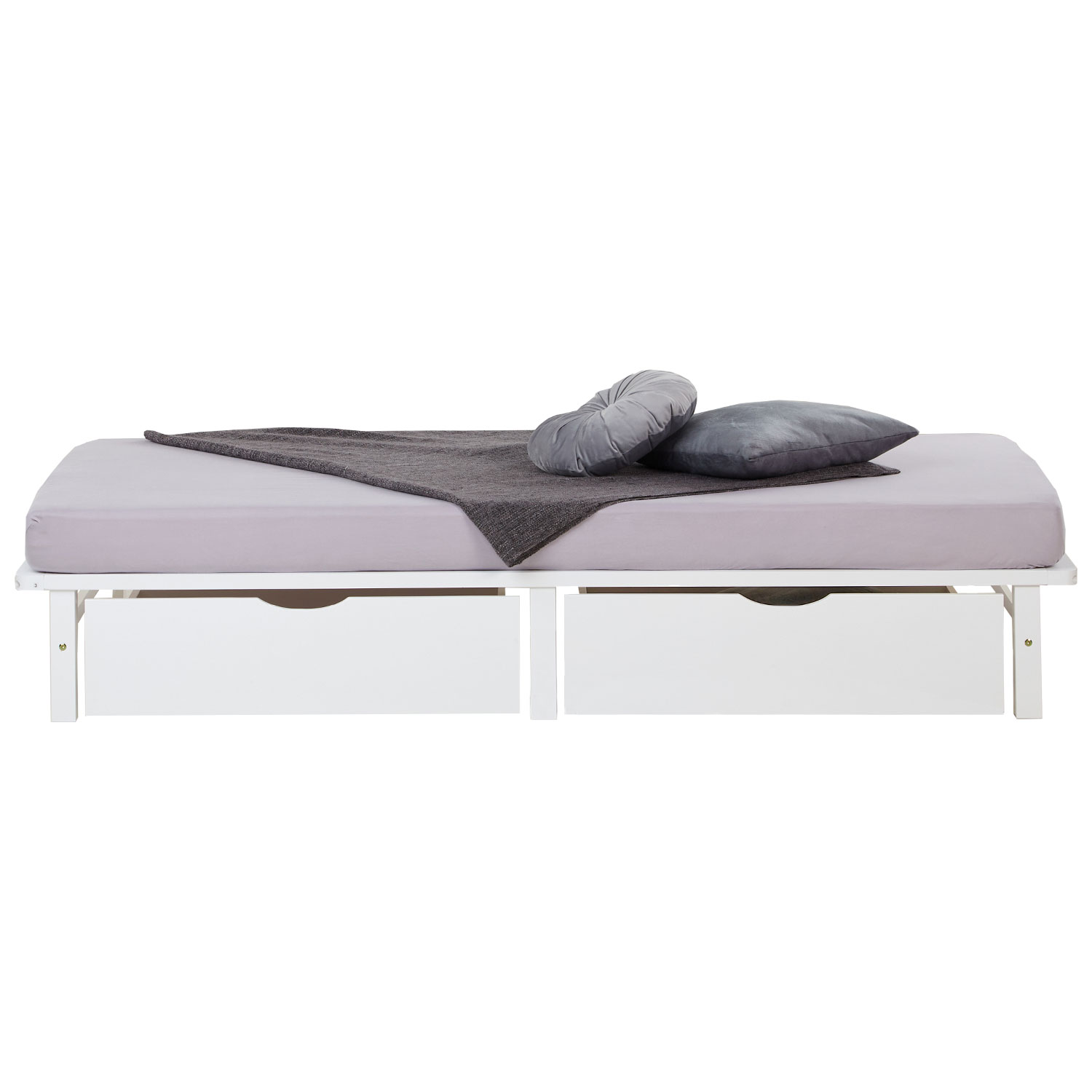 Bed Drawer Set of 2 Drawers Wood Storage with Rollers Pull-out Bed Box White