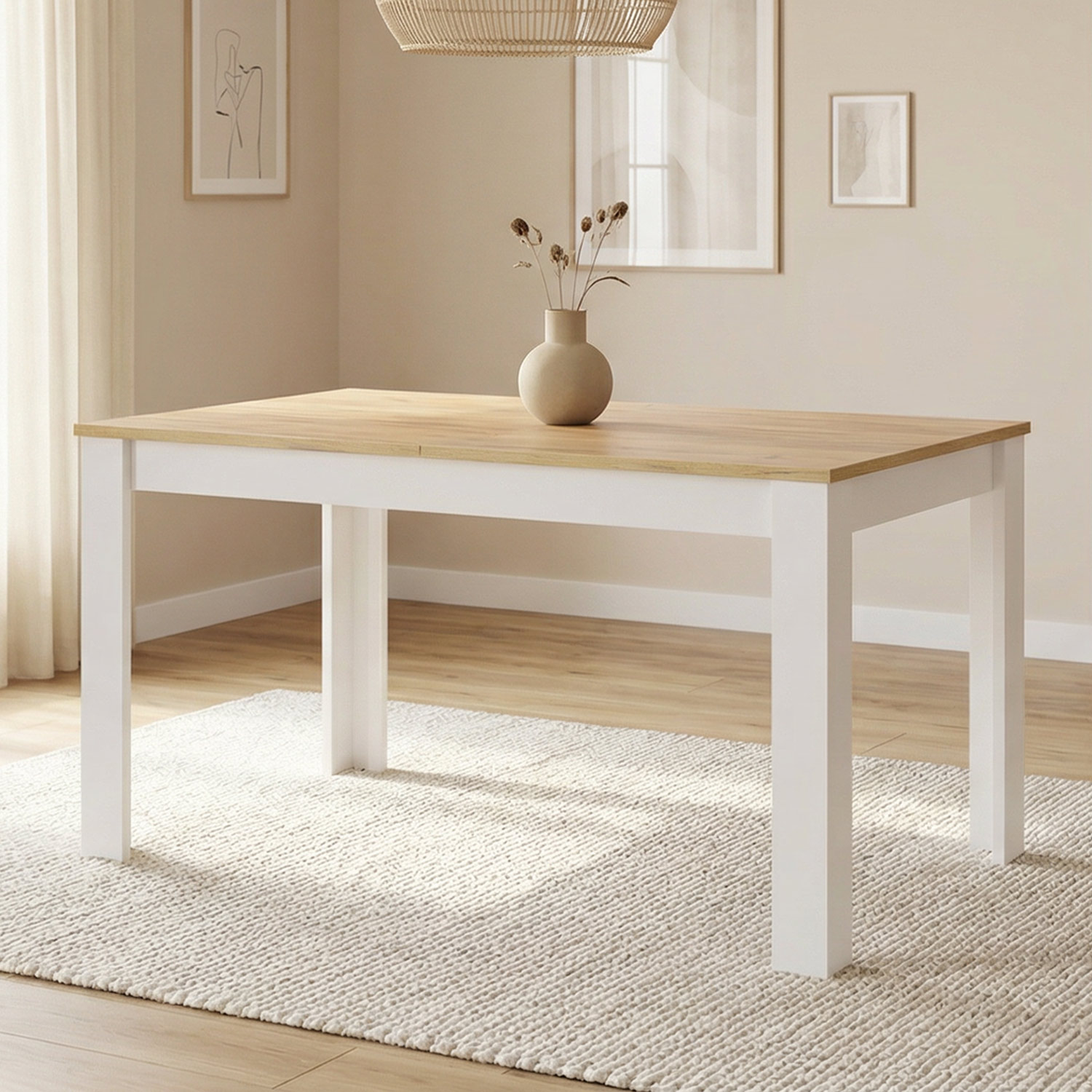 Modern Dining Table Kitchen Table White Wooden Table 135x86 cm Wotan Oak 8 Seater Extendable