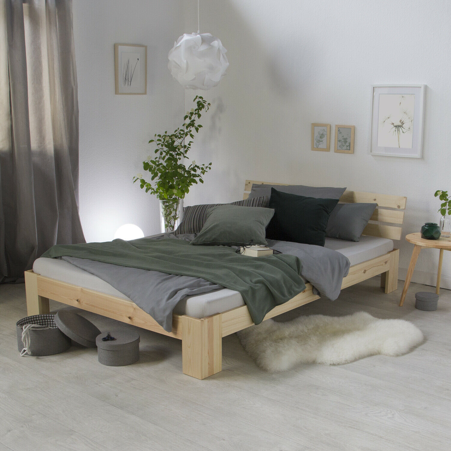 Wood Bed 140x200 cm Natural | Double Bed | with Slatted Frame | Solid | Kids Youth Guest Bedroom Wood Bed 180x200 cm Natural | Double Bed | with Slatted Frame | Solid | Kids Youth Guest Bedroom