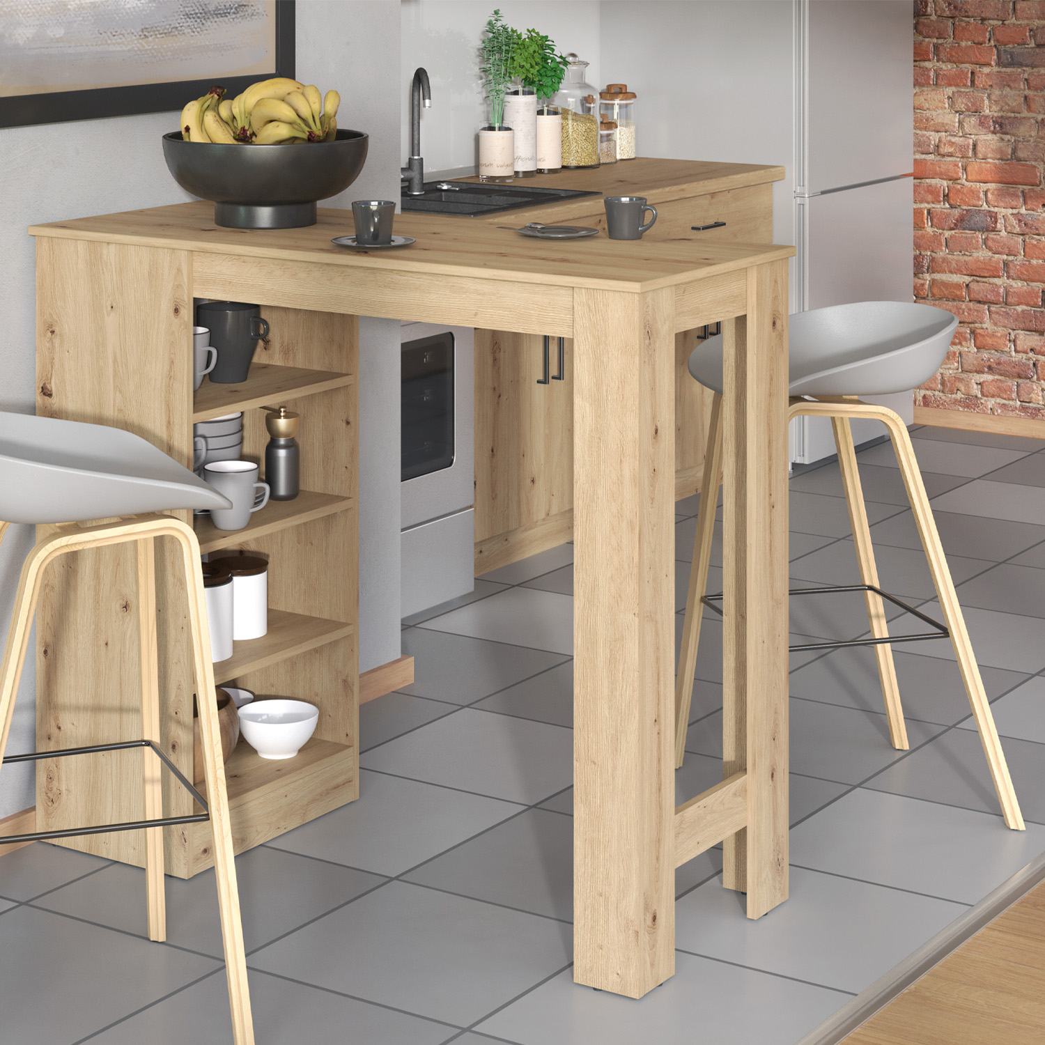 Bar table 120x50 cm Oak White Bartop table Wooden Kitchen Table Breakfast bar table High table Pub table Dining table