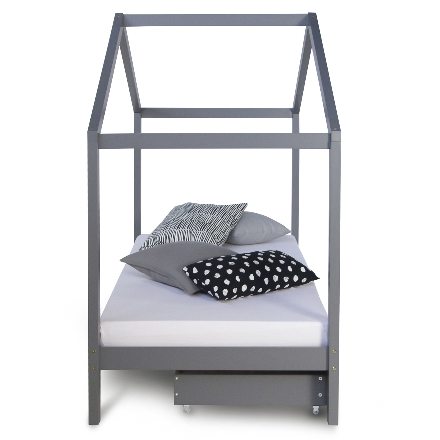 Children's Bed with mattress 90x200 House Bed Kids Bed Wooden Bed Grey Cot Drawer