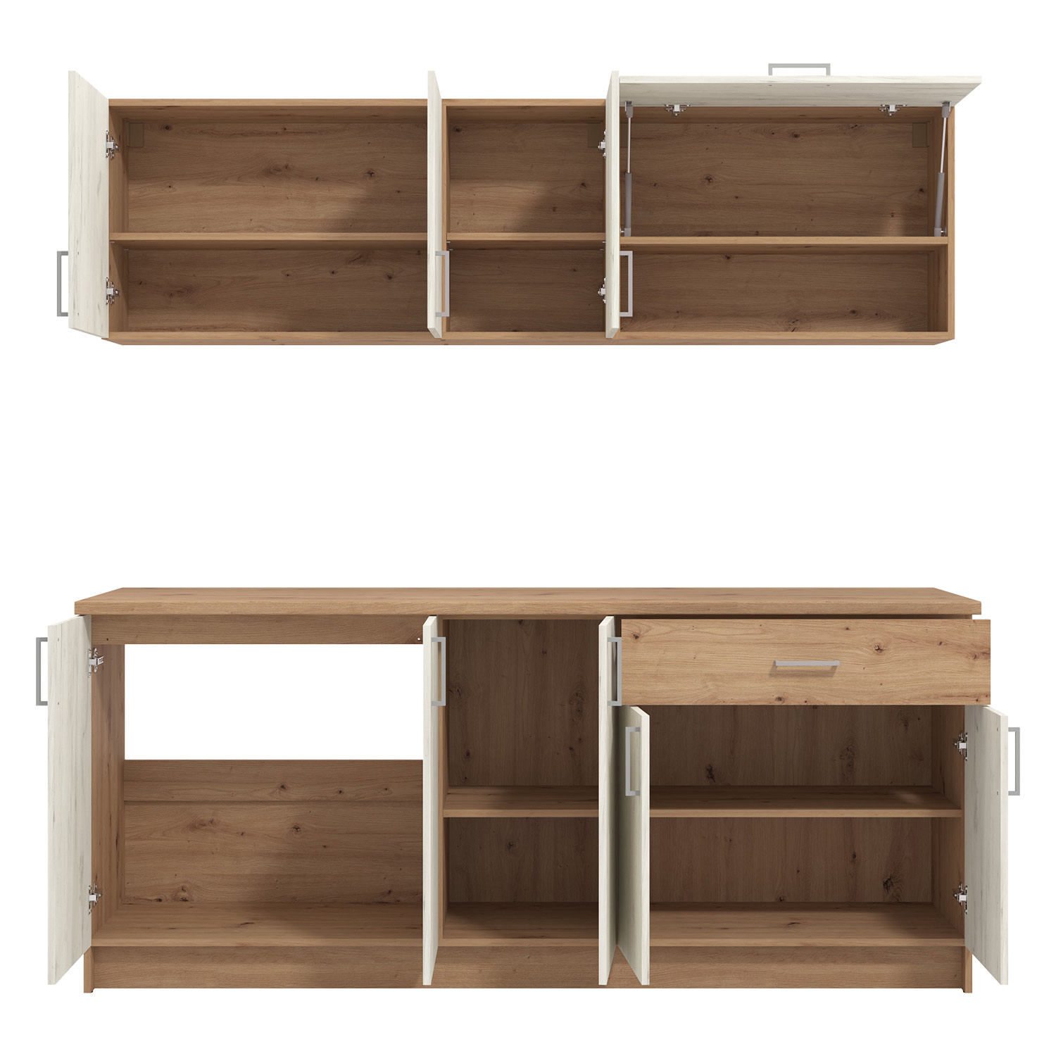 Kitchen Unit without Appliances 200 cm White Shabby | Oak | Single Kitchen | Mini Kitchen | Built-in Kitchen