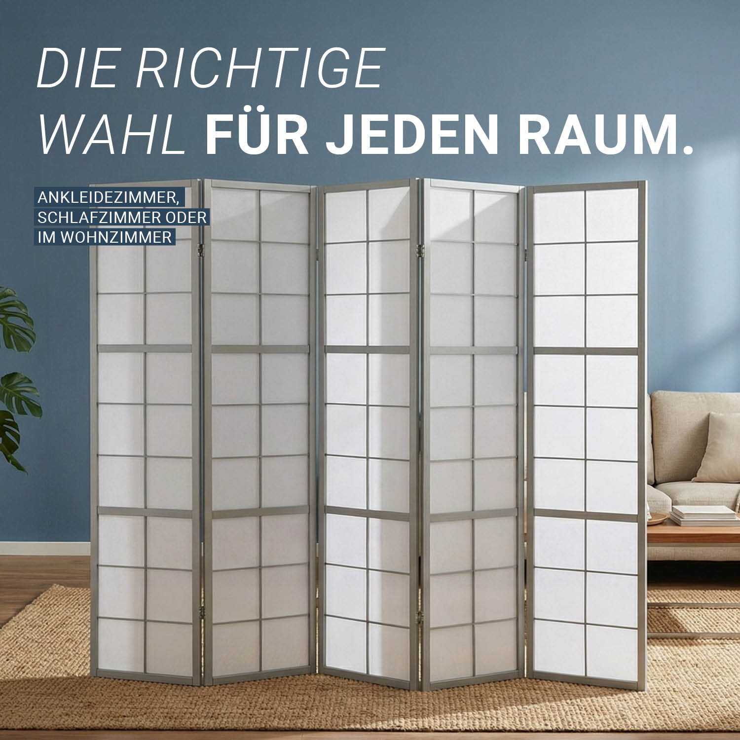 Paravent Grey Shoji | 5-panel | Wood | Room Divider | Partition Privacy Screen