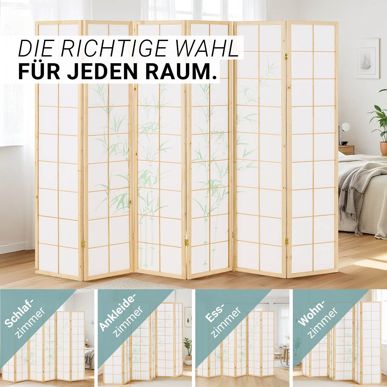 Paravent Natural Bamboo | 6-panel | Wood | Shoji Room Divider | Partition Privacy Screen