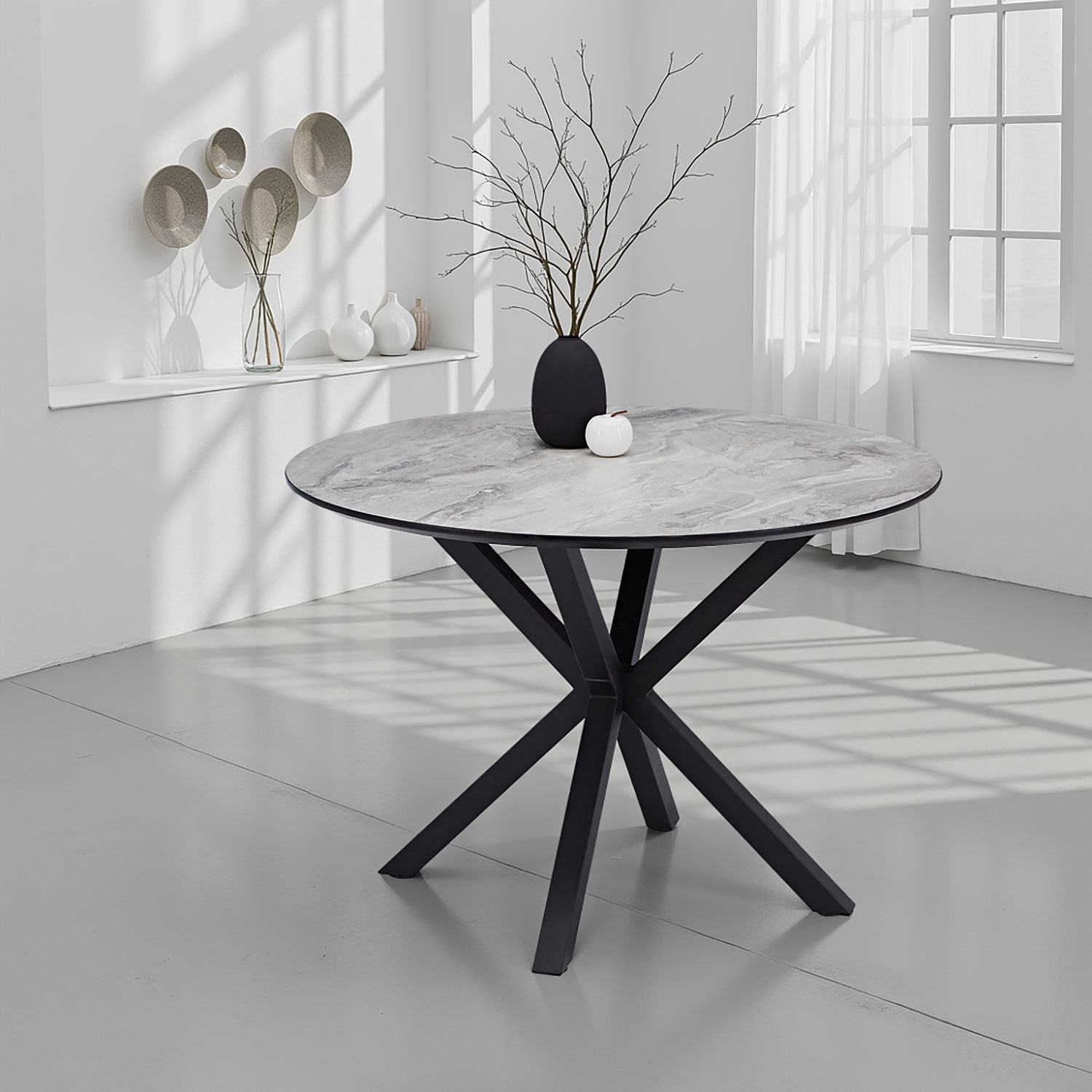 Modern Dining Table Round Ø 110 cm Kitchen Table Black Grey Black Table 8 Seater Industrial Look