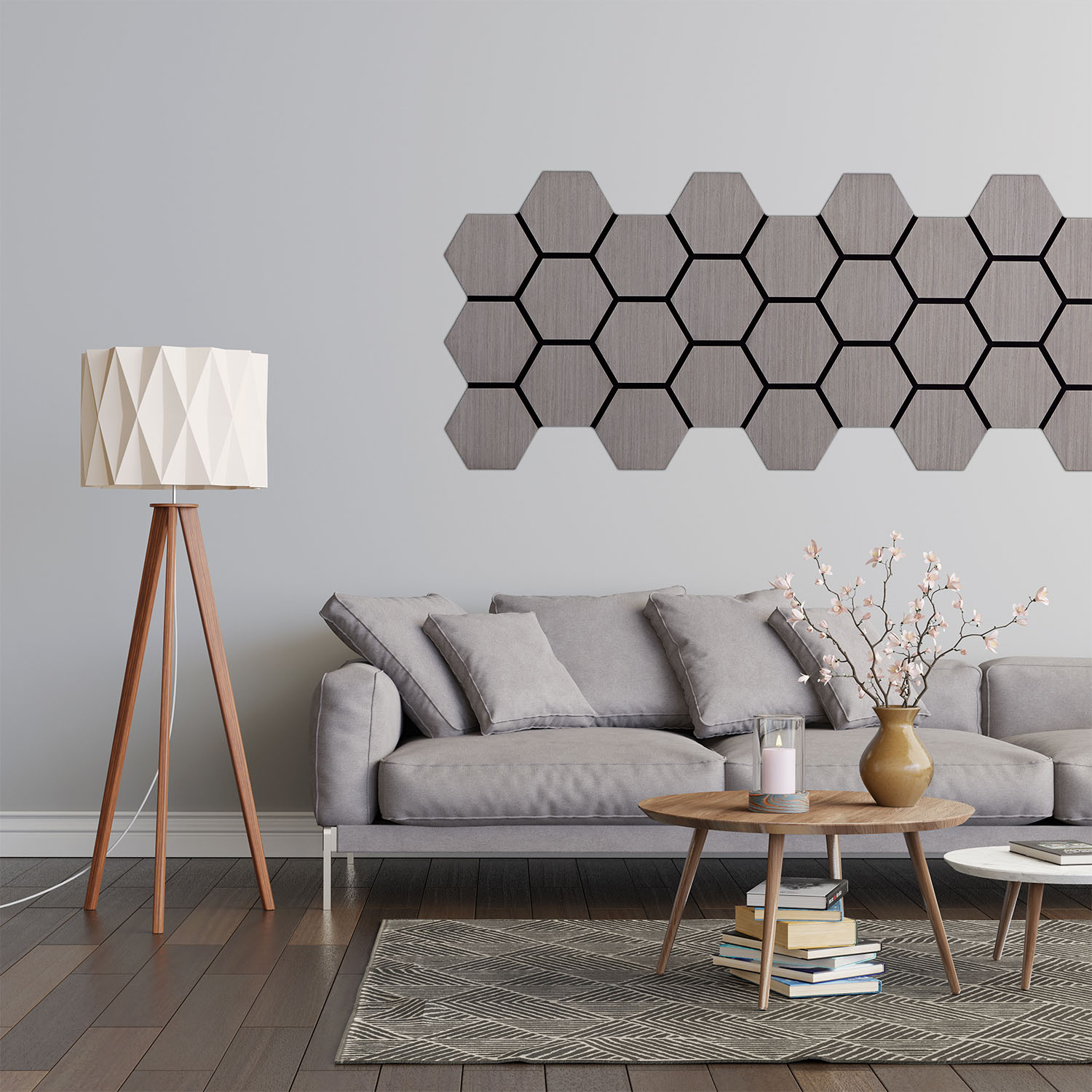 Acoustic Panels Wall Panels Hexagon Honeycomb 76 x 62 cm Gray | Wood | 4-piece Set | 3D