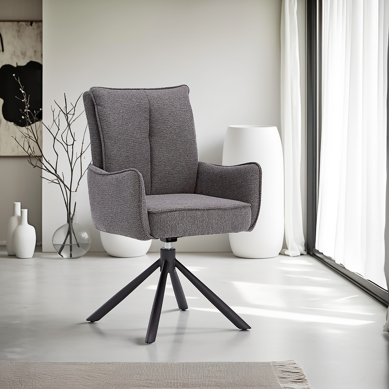 Dining Chair Set of 6 Modern Egg Chairs Anthracite Fabric Armchairs Dining Room Chairs Upholstered Chairs Eames Chairs