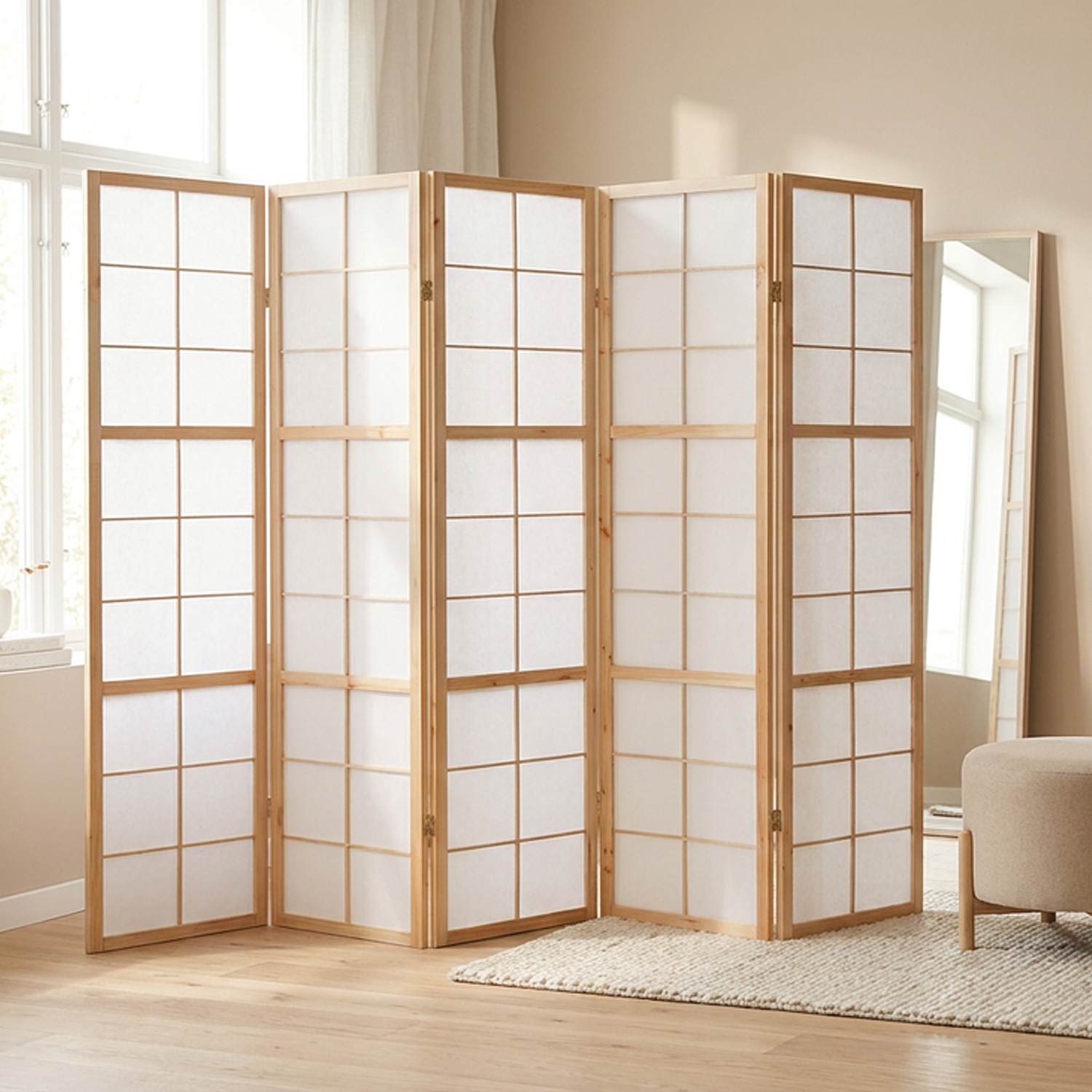 Natural Shoji Rice Paper Screen | 6-panel | Wood | Room Divider, Partition, Privacy Screen