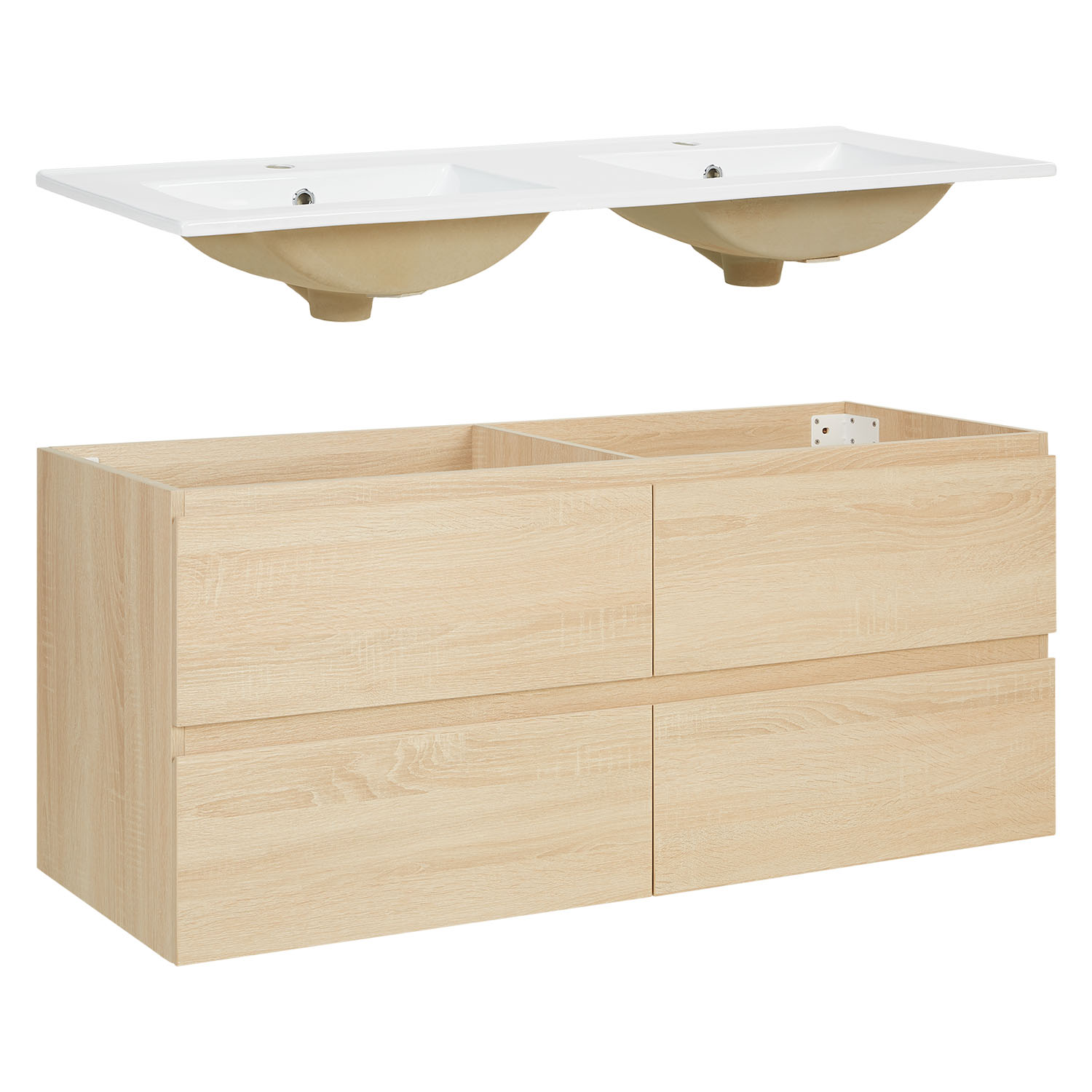 Bathroom cabinet 120 cm Natural Wood Oak Storage Vanity unit Bathroom furniture Double Sink unit Washroom wall cabinet 