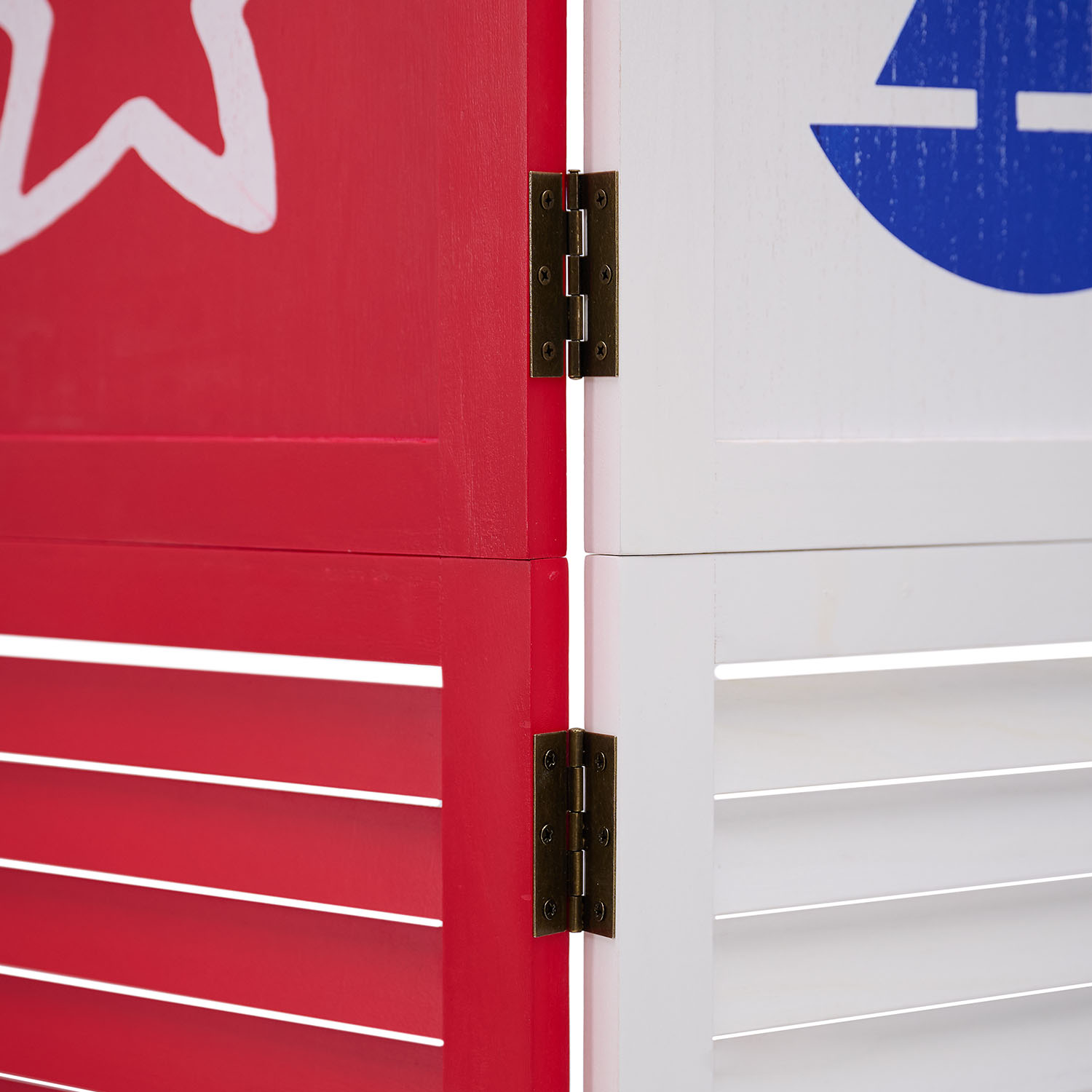 Paravent Red White Black Maritime Motifs | 3-panel | Wood | Room Divider Partition Privacy Screen