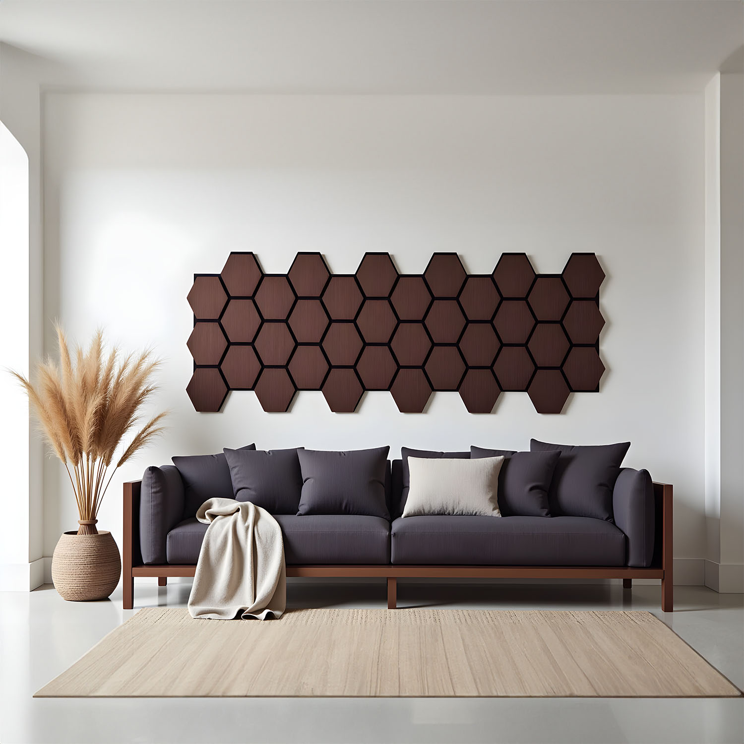Acoustic Panels Wall Panels Hexagon Honeycomb 76 x 62 cm Brown Walnut | Wood | 4-piece Set | 3D