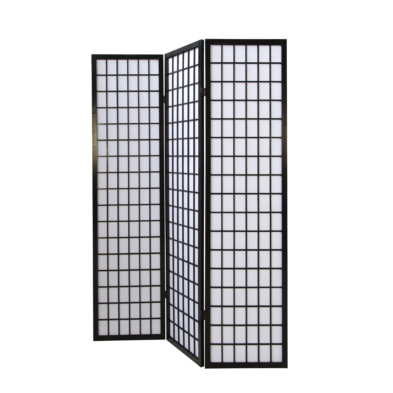 Black 3-panel folding screen – Shoji room divider made of wood with rice paper