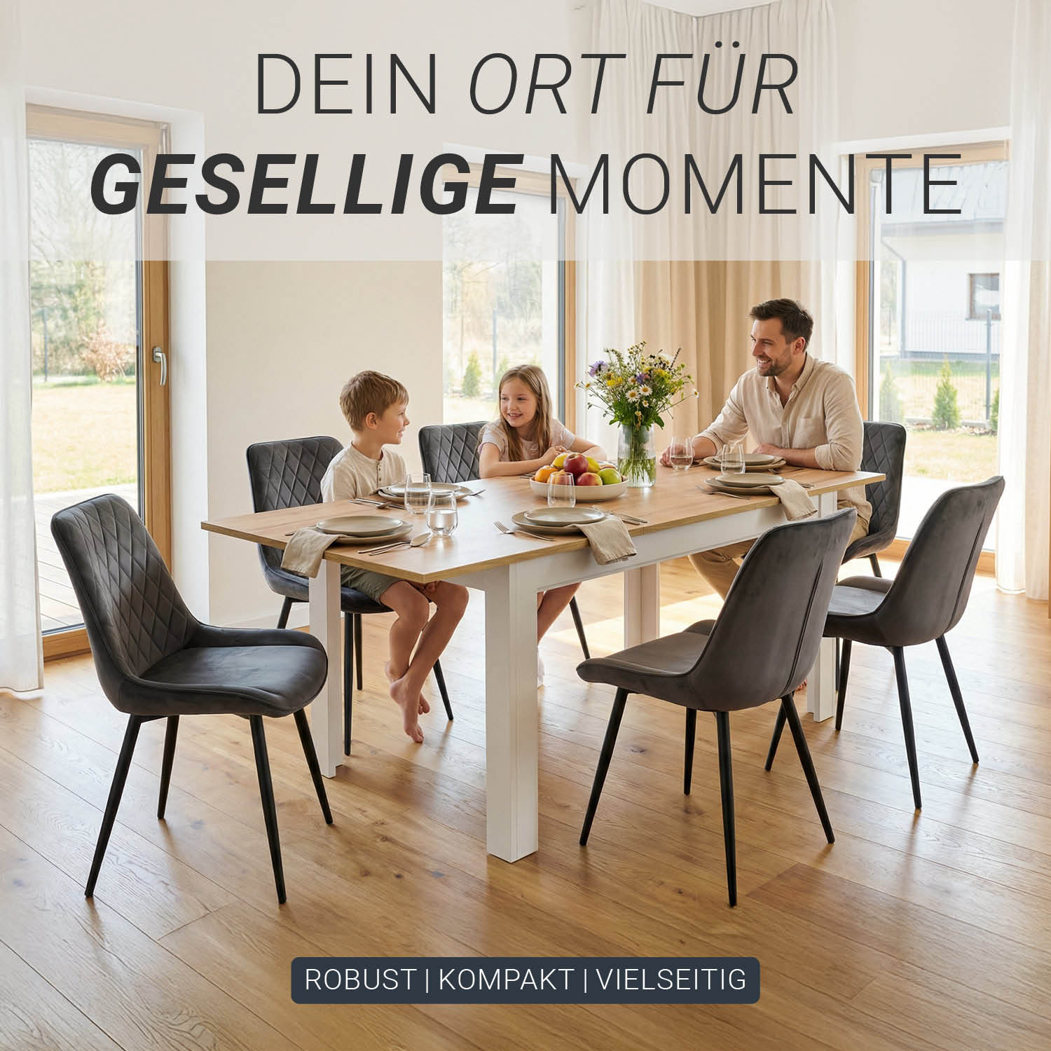 Modern Dining Table Kitchen Table White Wooden Table 135x86 cm Wotan Oak 8 Seater Extendable