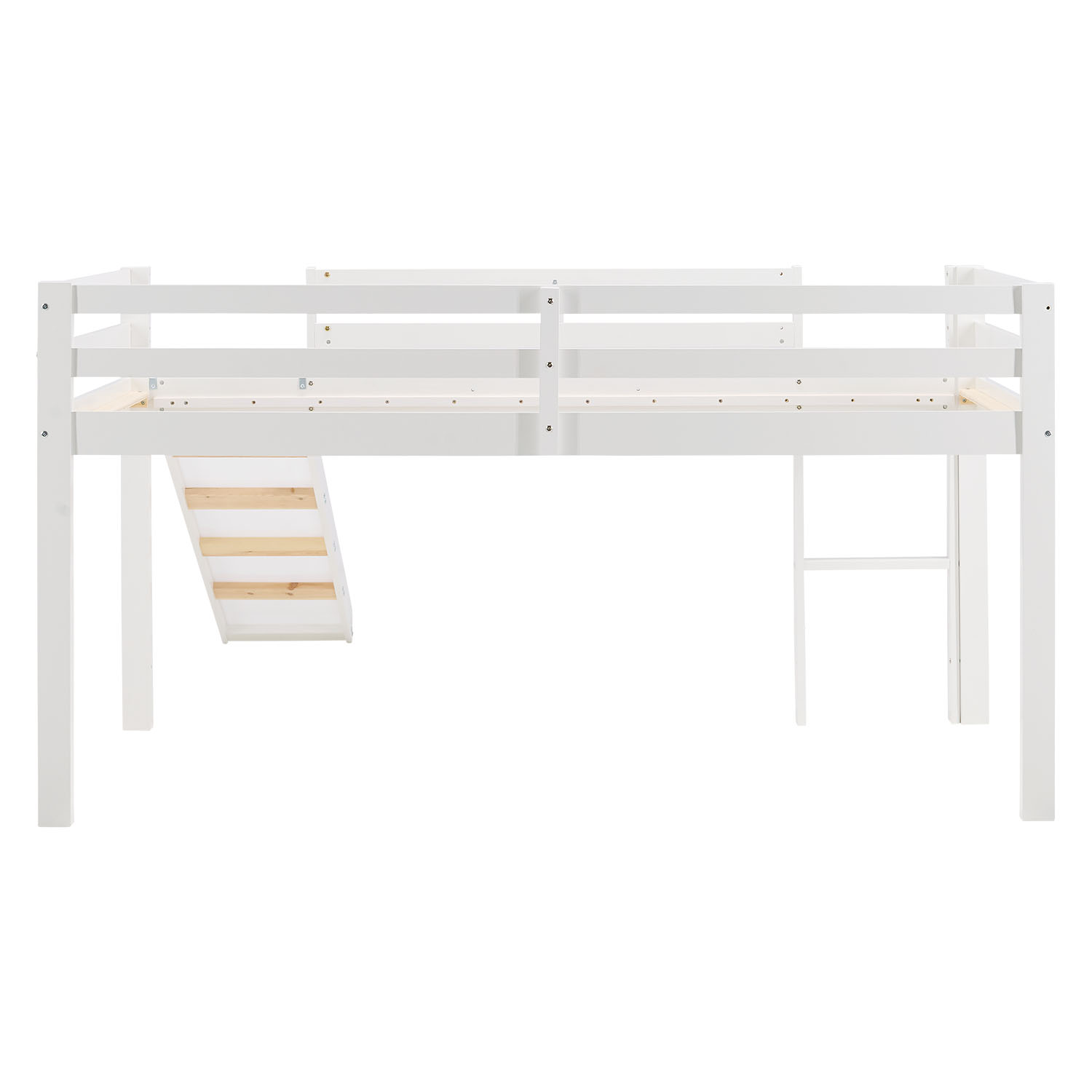 Children's Loft Bed 90x200 cm White with Blue Curtain | Slide | Without Slatted Base | For Boys