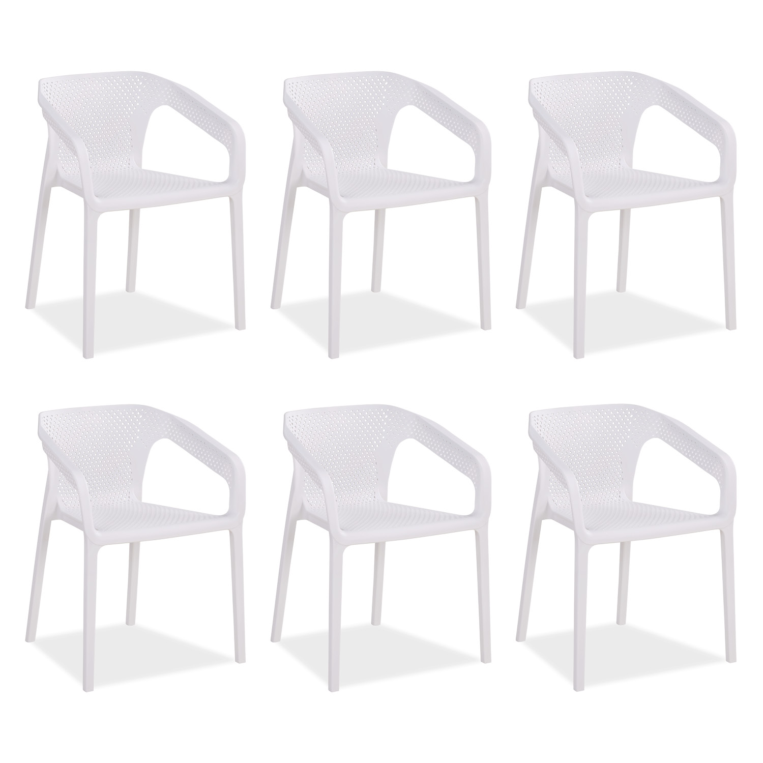 Gartenstuhl mit Armlehnen 6er Set Gartensessel Weiß Stühle Kunststoff Stapelstühle Balkonstuhl Outdoor-Stuhl