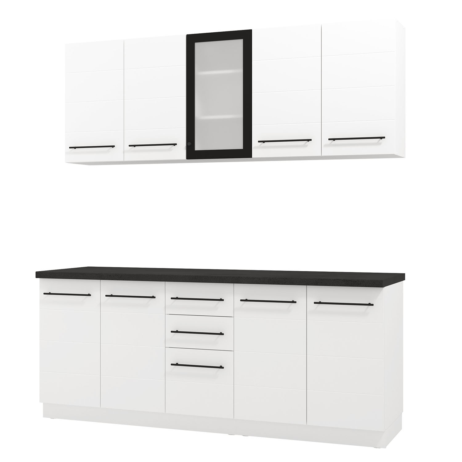 200 cm White Kitchen Unit – Modern Kitchen Unit Without Appliances, Featuring Storage Space