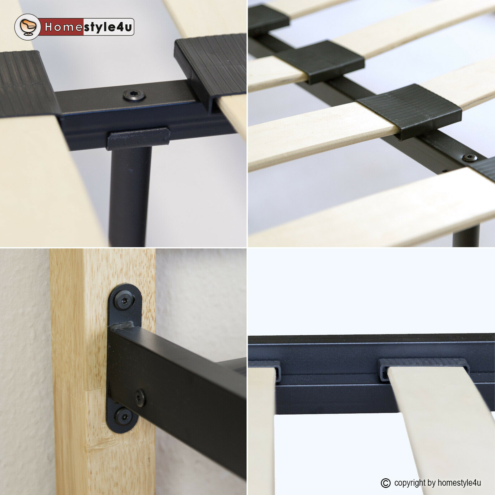 Metal Bed Iron Bed Double 160 x 200 Wood Slatted black natural bed frame 920 Metal Bed Iron Bed Double 160 x 200 Wood Slatted black natural bed frame 920