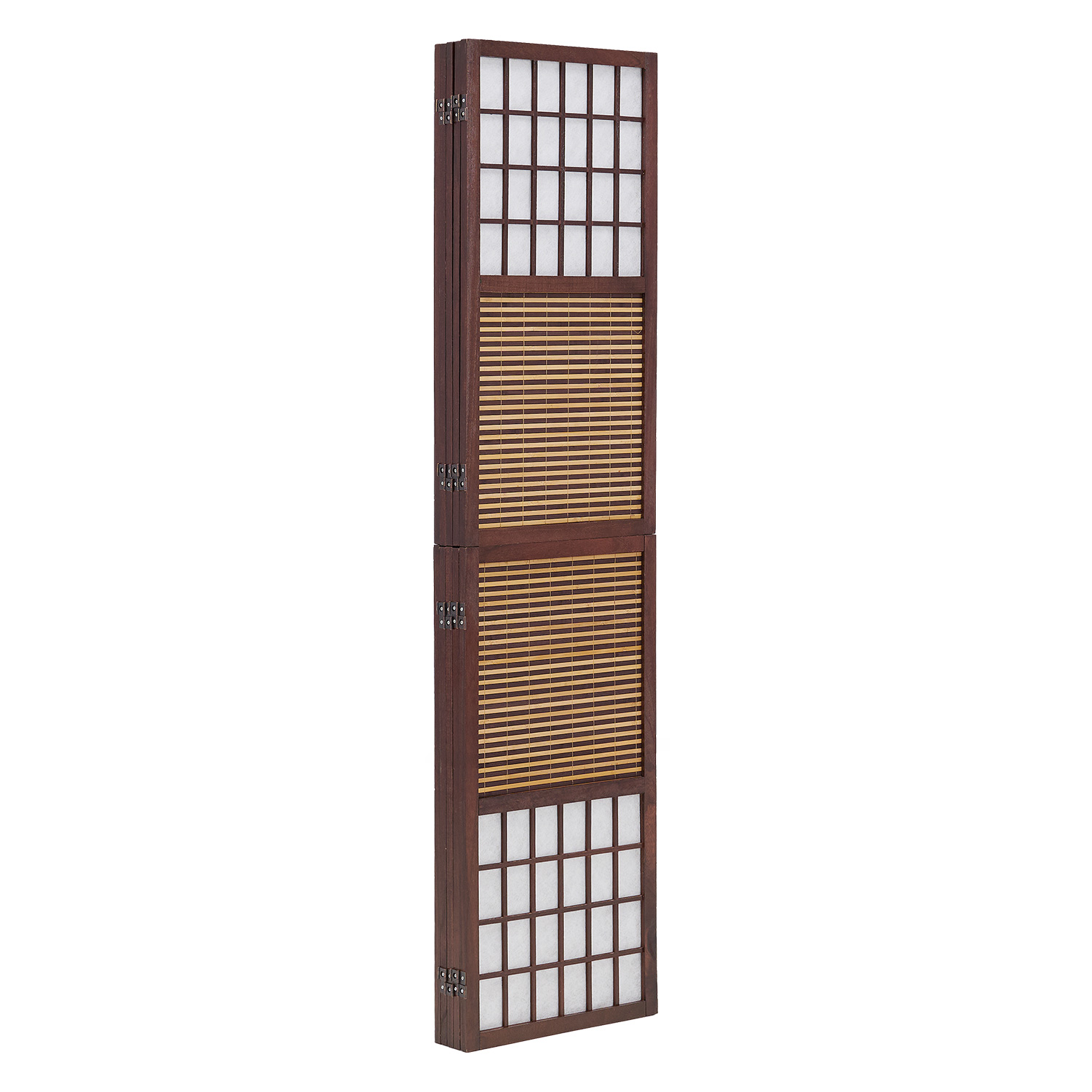 Brown 5-panel folding screen – room divider with bamboo and shoji rice paper