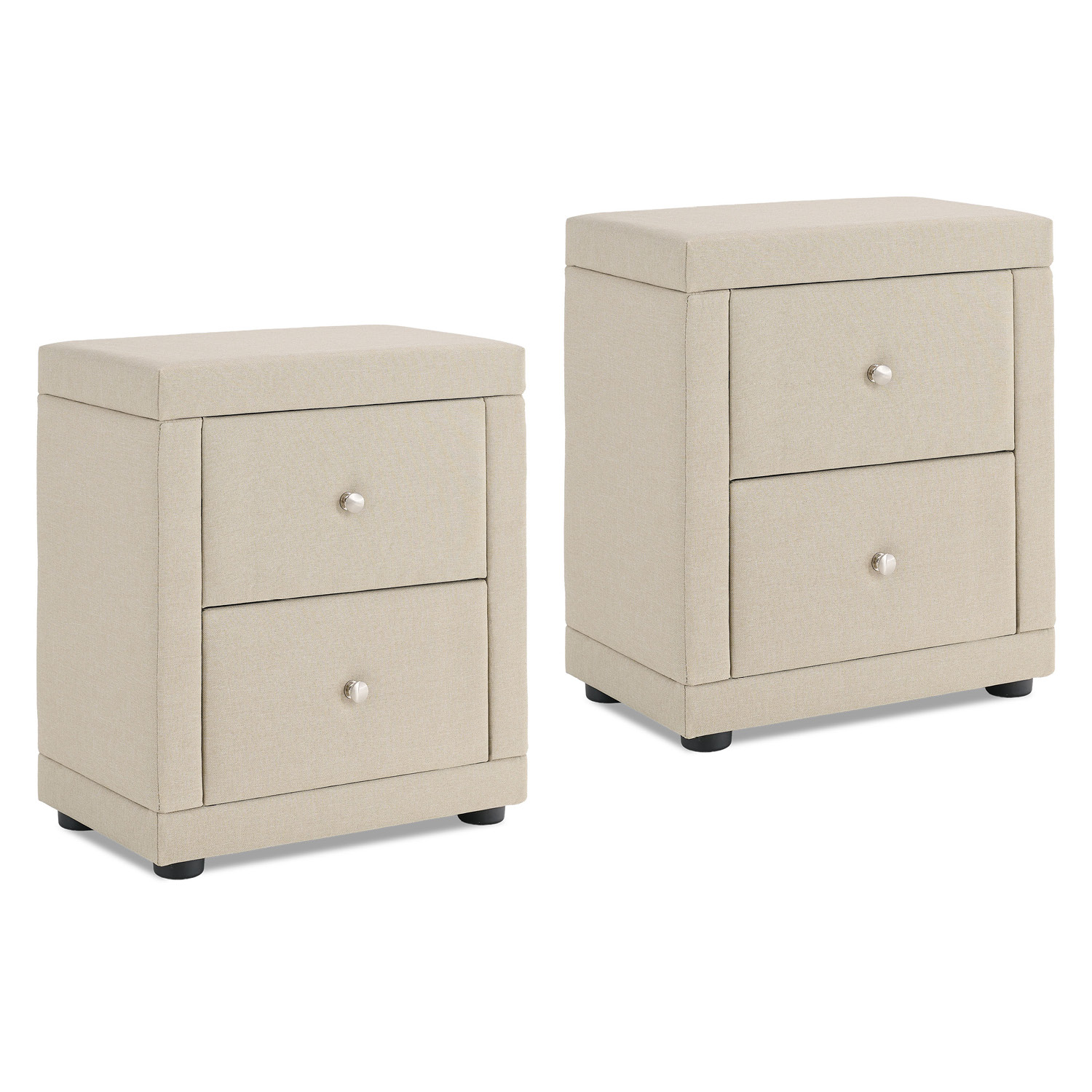 2 Bedside tables Nightstand bedroom 2 Chest drawers Side table Beige fabric