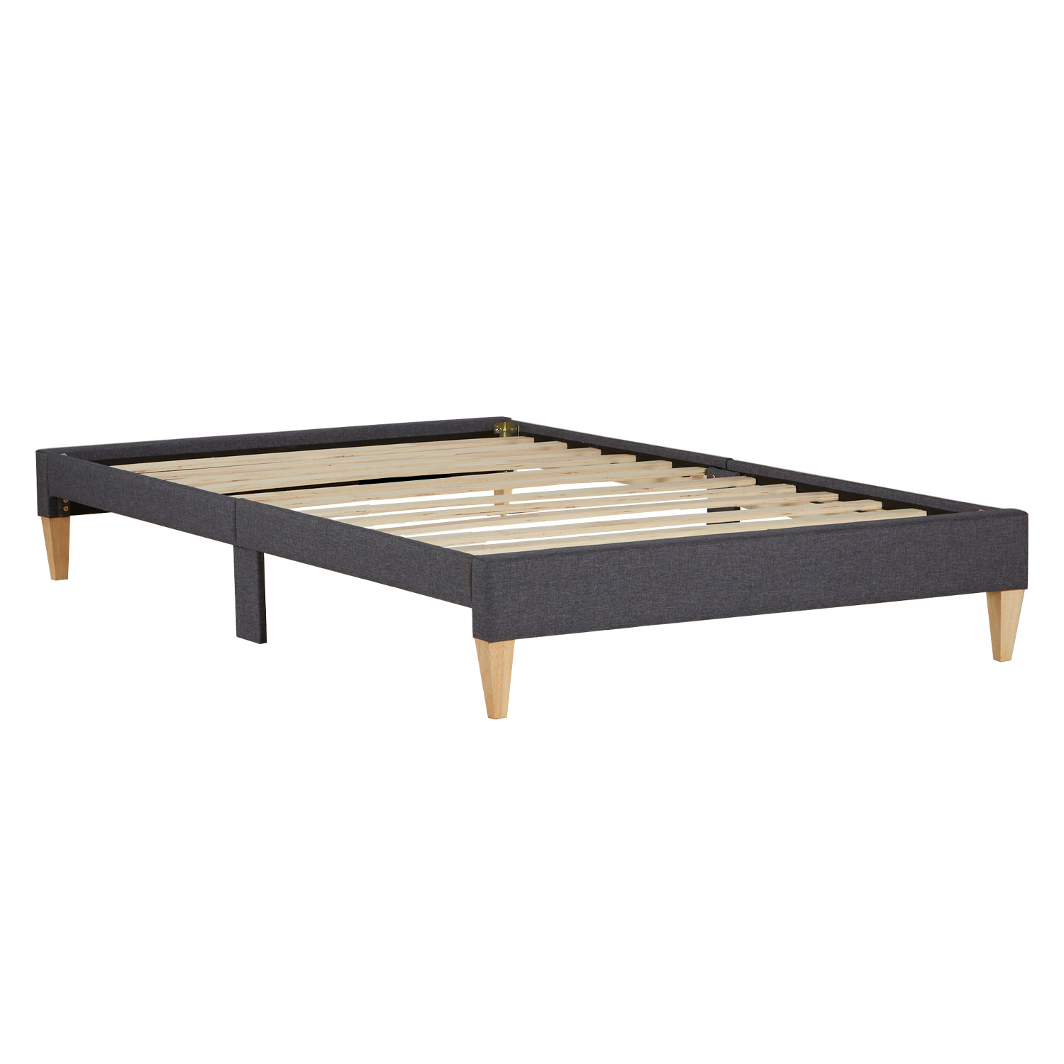 Upholstered Bed with Mattress 90x200 cm Slatts Grey Fabric Bed Single Bed Futon Bed Frame Platform Bed