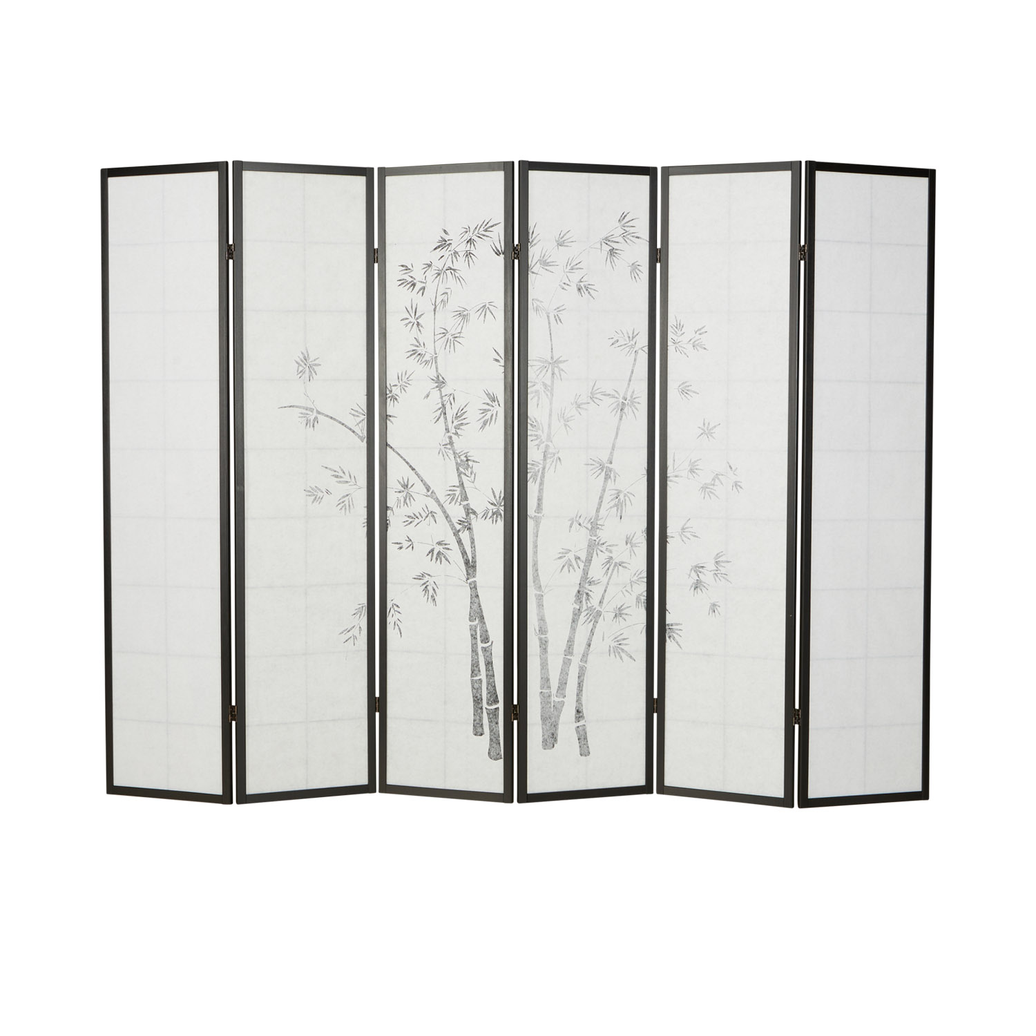 Paravent Black Bamboo Pattern Print | 6-panel | Wood | Room Divider Partition Privacy Screen