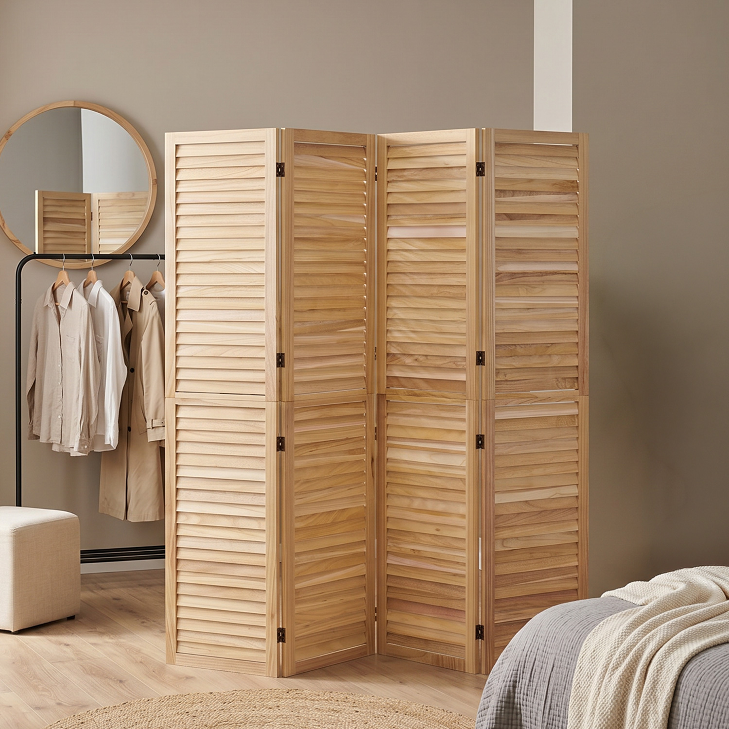 4-Panel "Natur" Folding Screen – Wooden Room Divider & Privacy Screen with Slats
