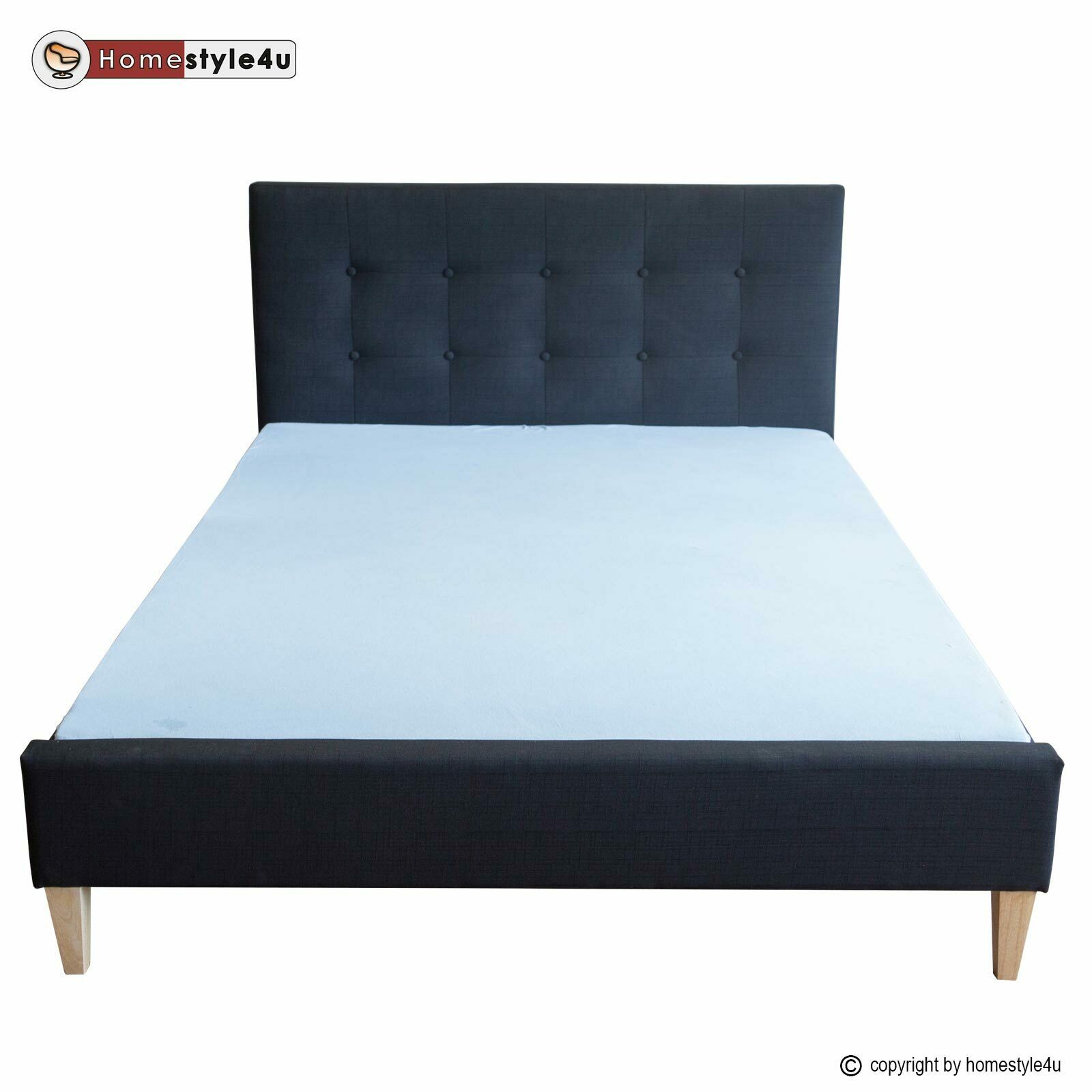 Upholstered bed 140x200 cm black | with slatted frame | double fabric bed frame
