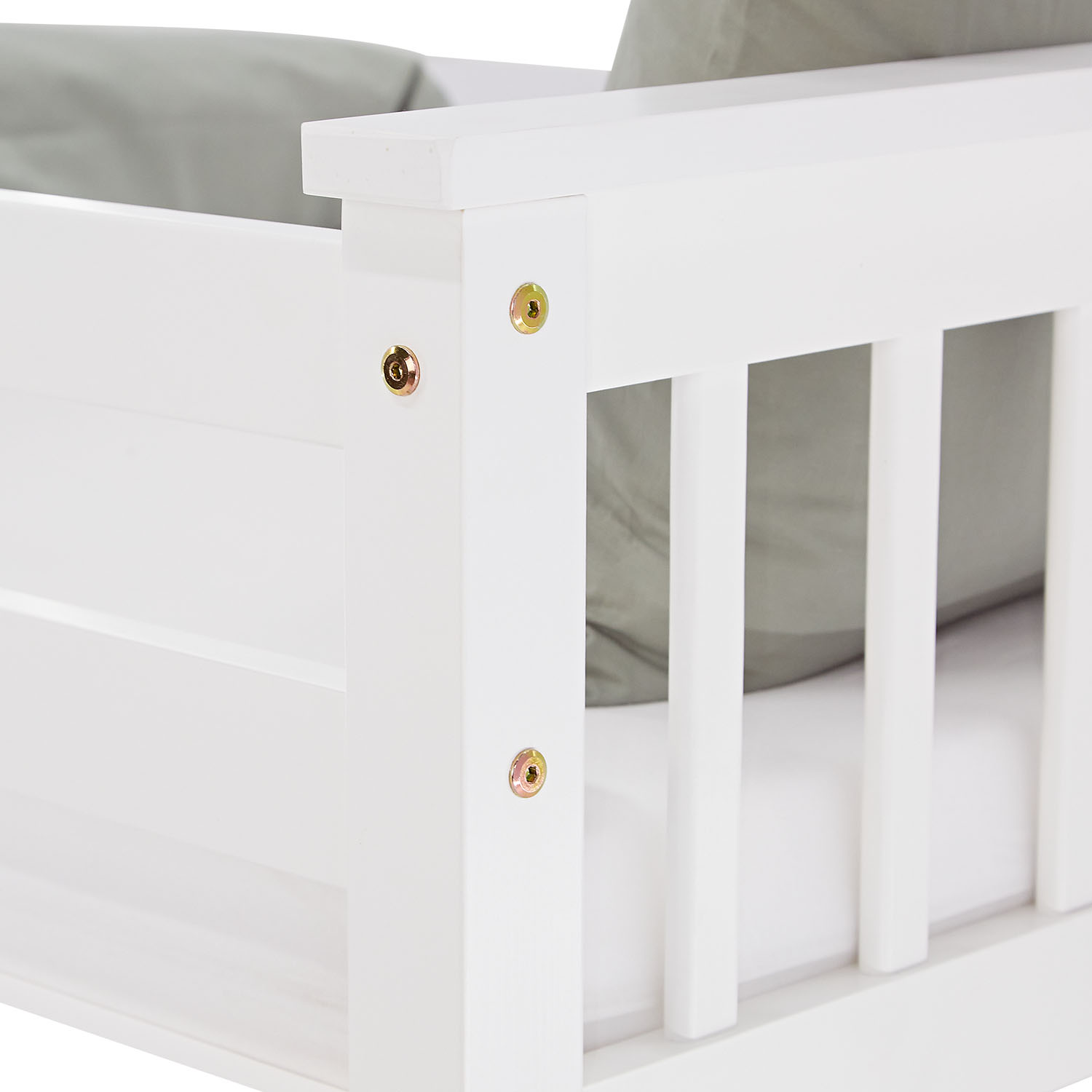Bunk Bed 90x200 cm White | Kids Bed with Mattress | Storage | Fall Protection | Convertible | Massif pine wood