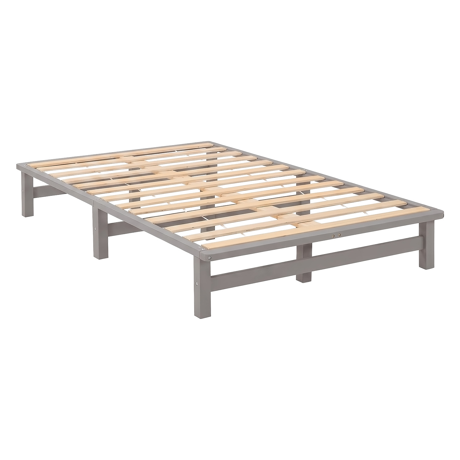 120x200 cm Grey Pallet Bed – Wooden Double Bed with Mattress & Slatted Base for Teen Rooms, Guest Rooms, and Bedrooms