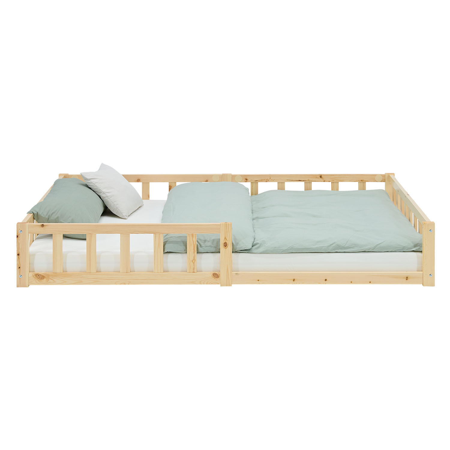 Children's Bed 120x200 Natural | Floor Bed with Slatted Frame | with Fall Protection | Montessori