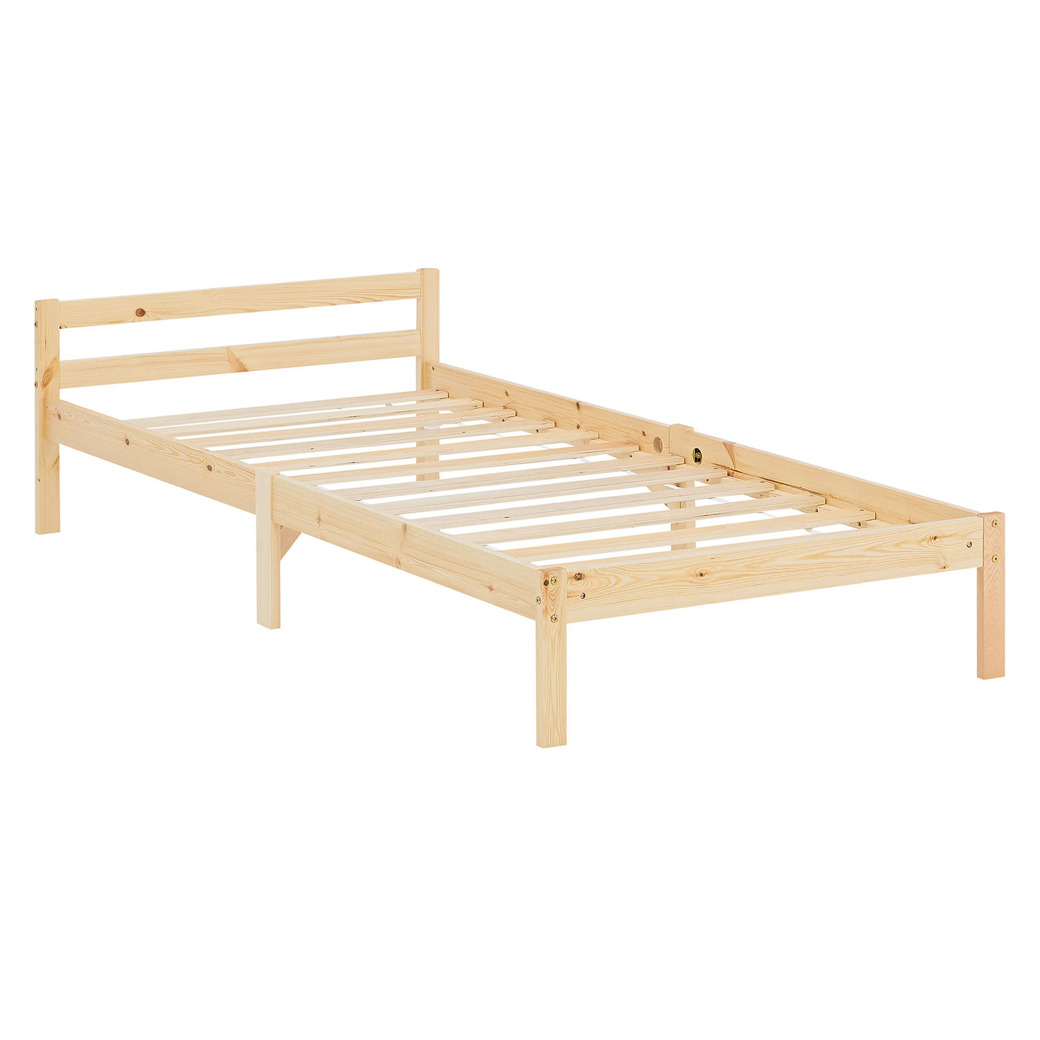 Wooden Bed 90x200 cm Natural – Solid Wood Single Bed with Slatted Base for Teenagers' Rooms, Guest Rooms, and Bedrooms