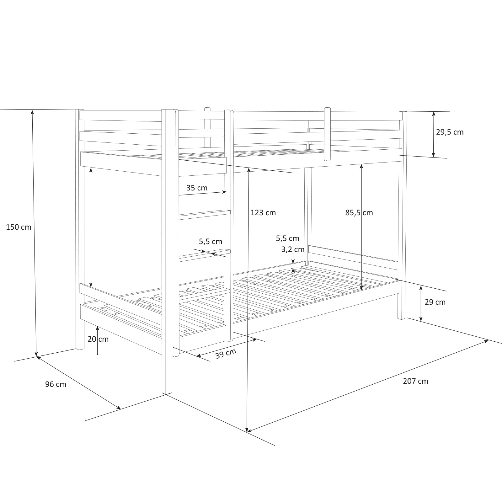 Bunk Bed 90x200 cm White Basic | with Slatted Frame