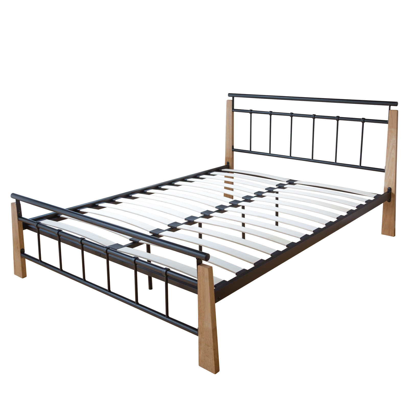 Metal Bed Iron Bed Double 180 x 200 Wood Slatted black natural bed frame 5072