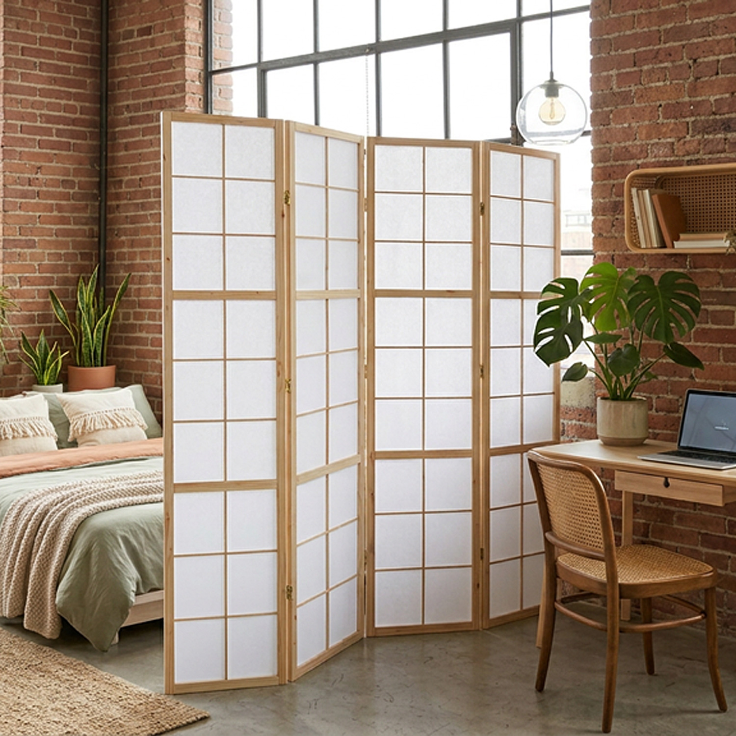 Natural Shoji Rice Paper Screen | 4-panel | Wood | Room Divider, Partition, Privacy Screen