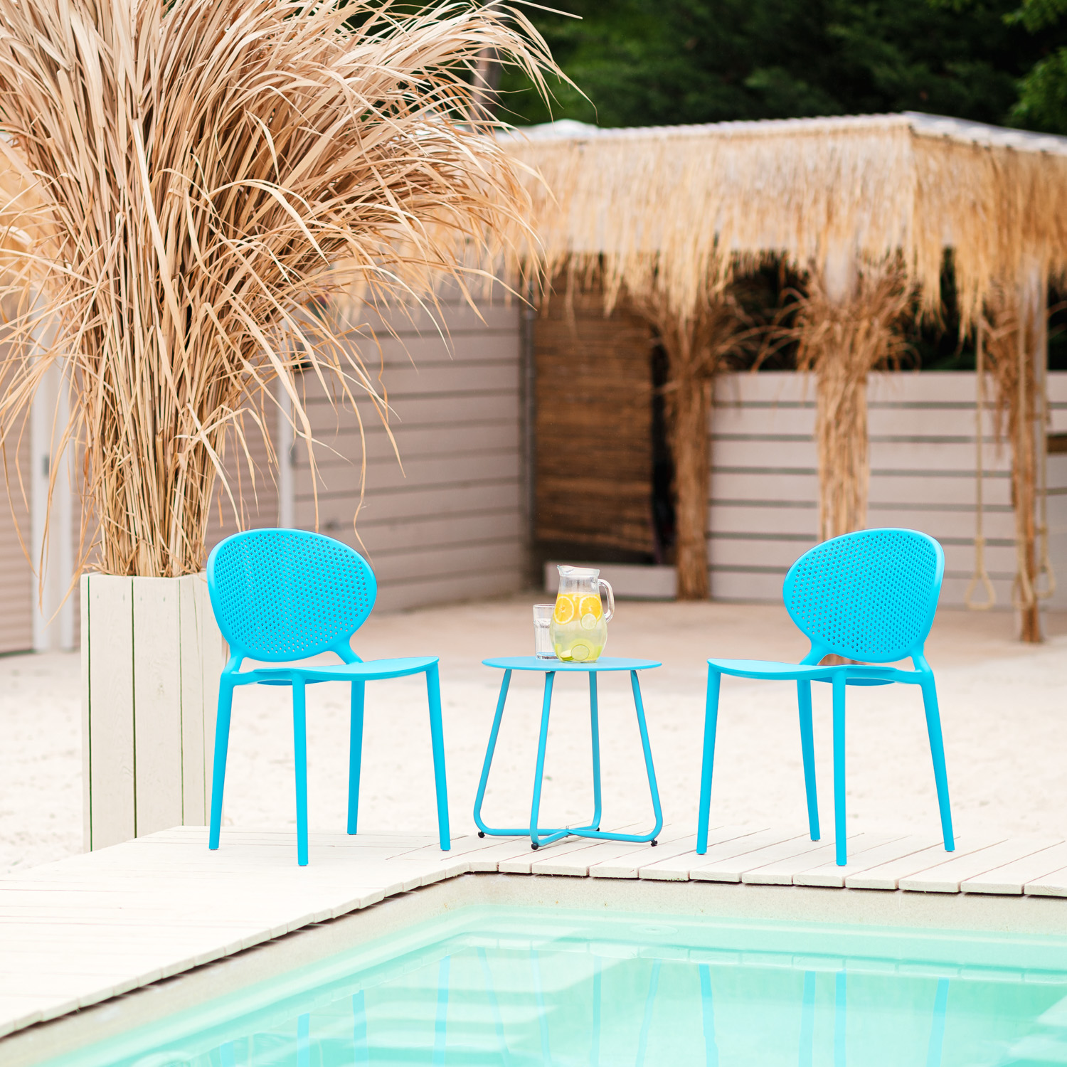 Modern Garden chair Set of 4 Blue Camping chairs Outdoor chairs Plastic Stacking chairs Kitchen chairs