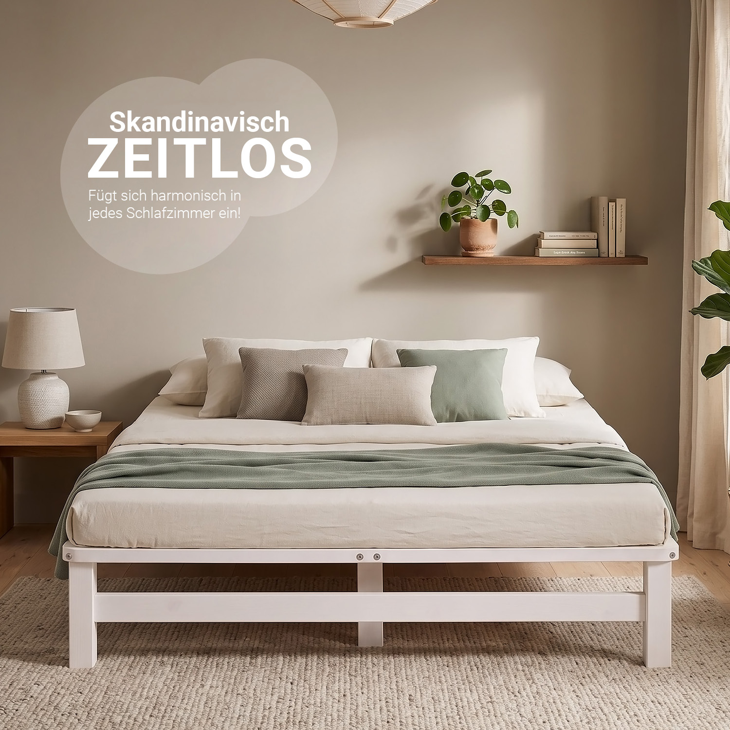 120x200 cm White Pallet Bed – Wooden Double Bed with Mattress & Slatted Base for Teen Rooms, Guest Rooms, and Bedrooms
