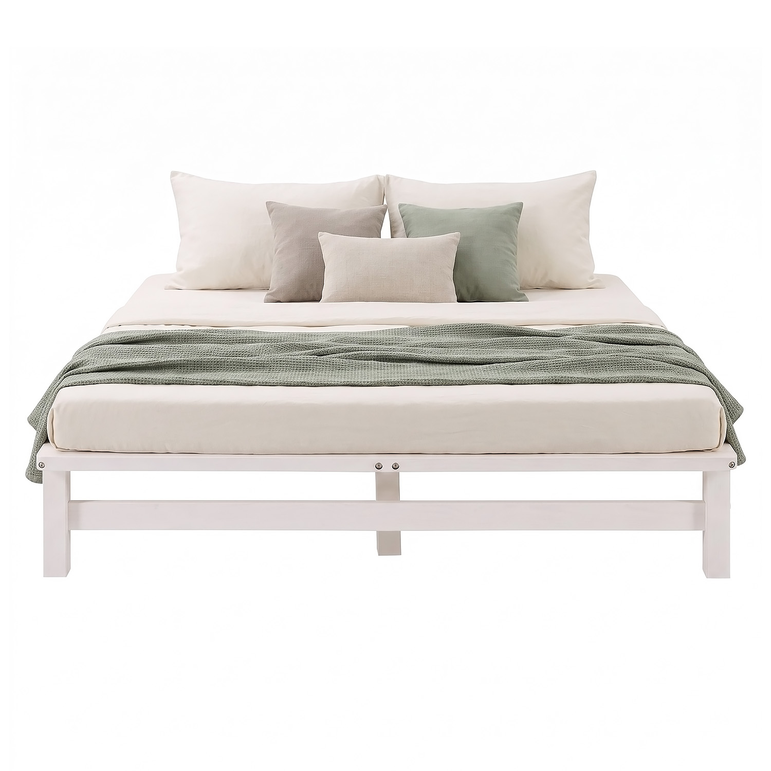 160x200 cm White Pallet Bed – Wooden Double Bed with 2 Mattress & Slatted Base for Teen Rooms, Guest Rooms, and Bedrooms