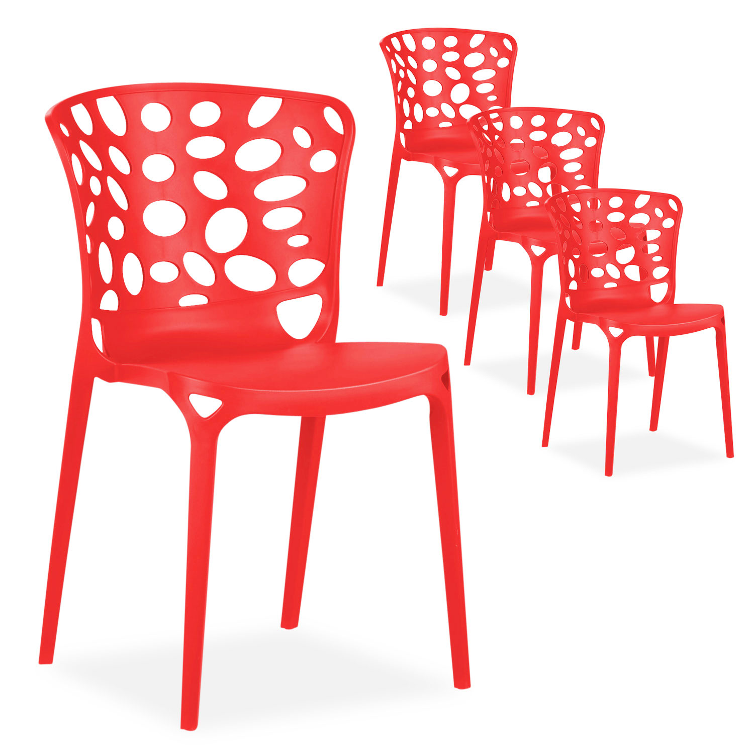Garden chair Set of 4 Modern Red Camping chairs Outdoor chairs Plastic Stacking chairs Kitchen chairs