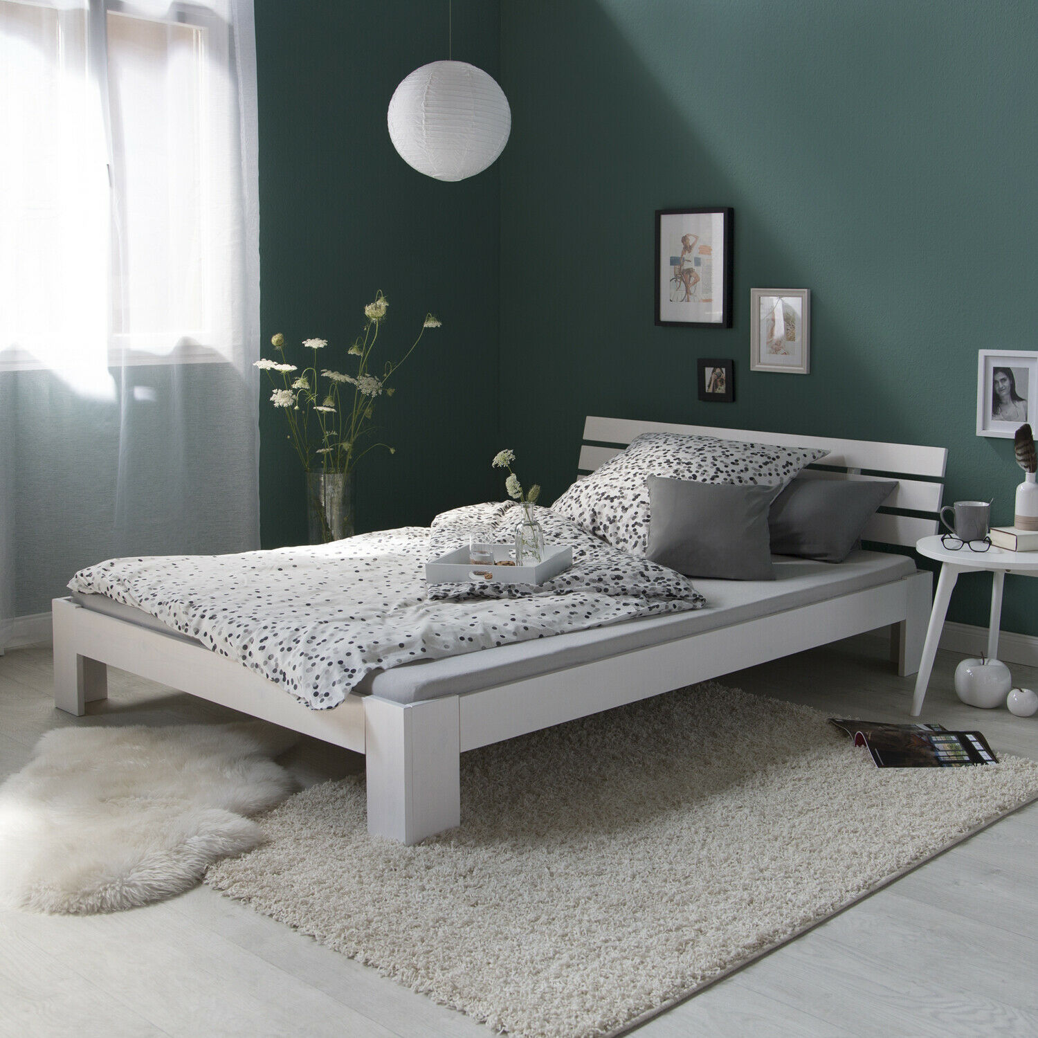 Lit double en bois massif 160x200cm blanc pin lit futon à lattes cadre de lit