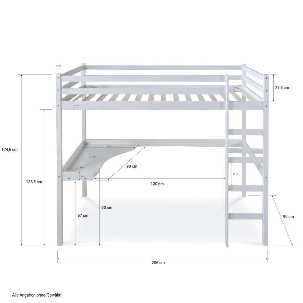 Loft Bed Kids 90x200 cm White | Ladder | Desk Included