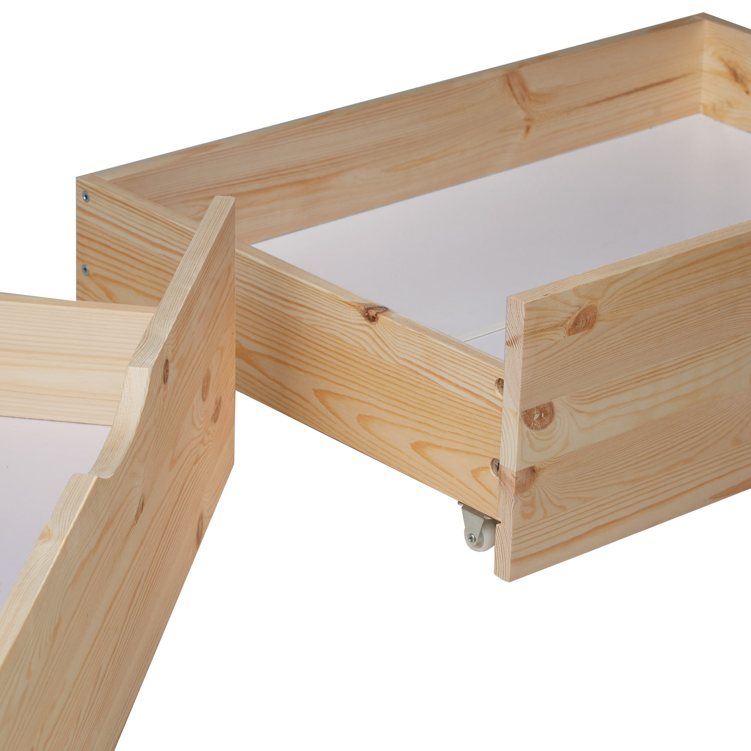 Bed Drawer Set of 2 Drawers Wood Storage with Rollers Pull-out Bed Box Natural