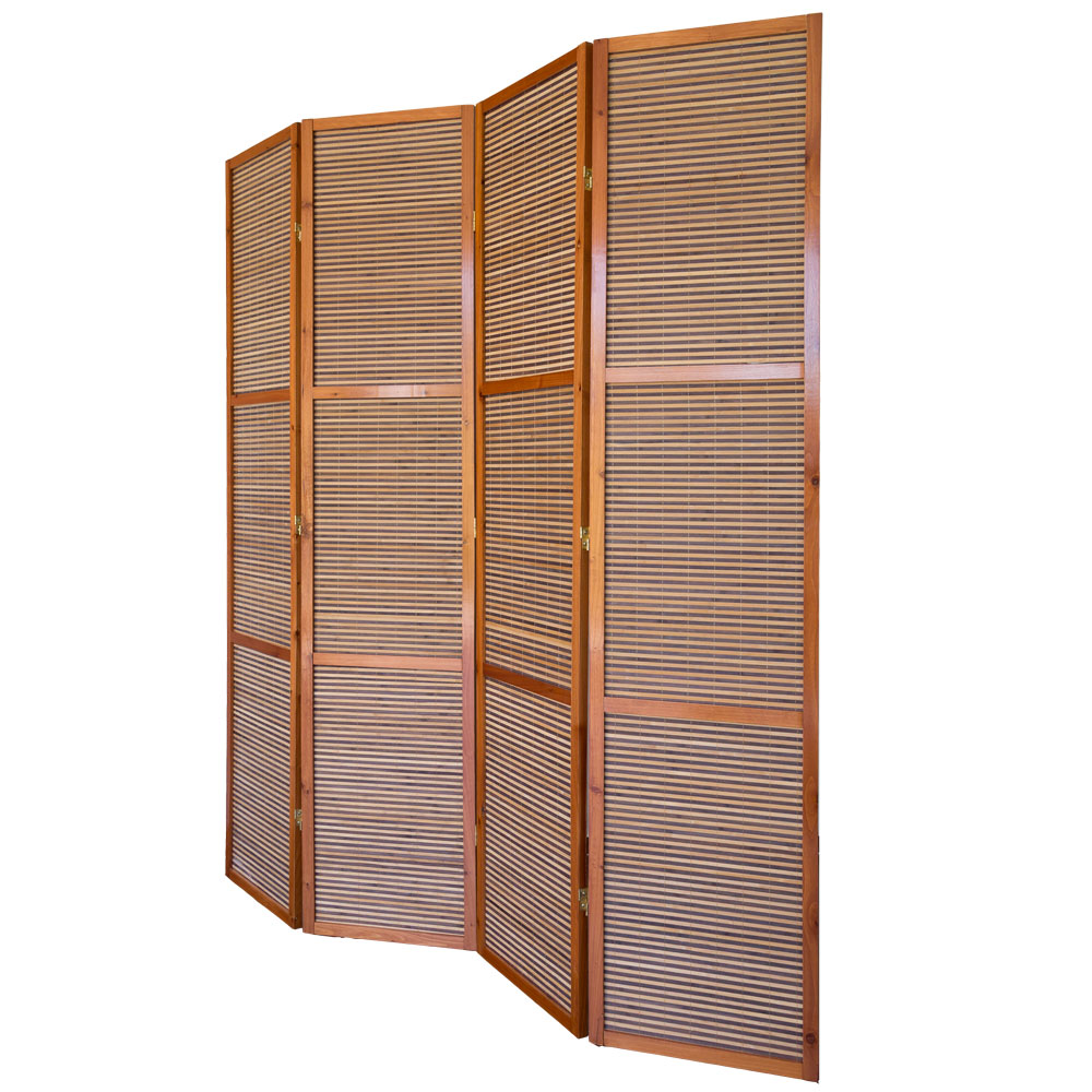 Paravent room divider 4 parts 2 m wood partition wall privacy screen  brown bamboo